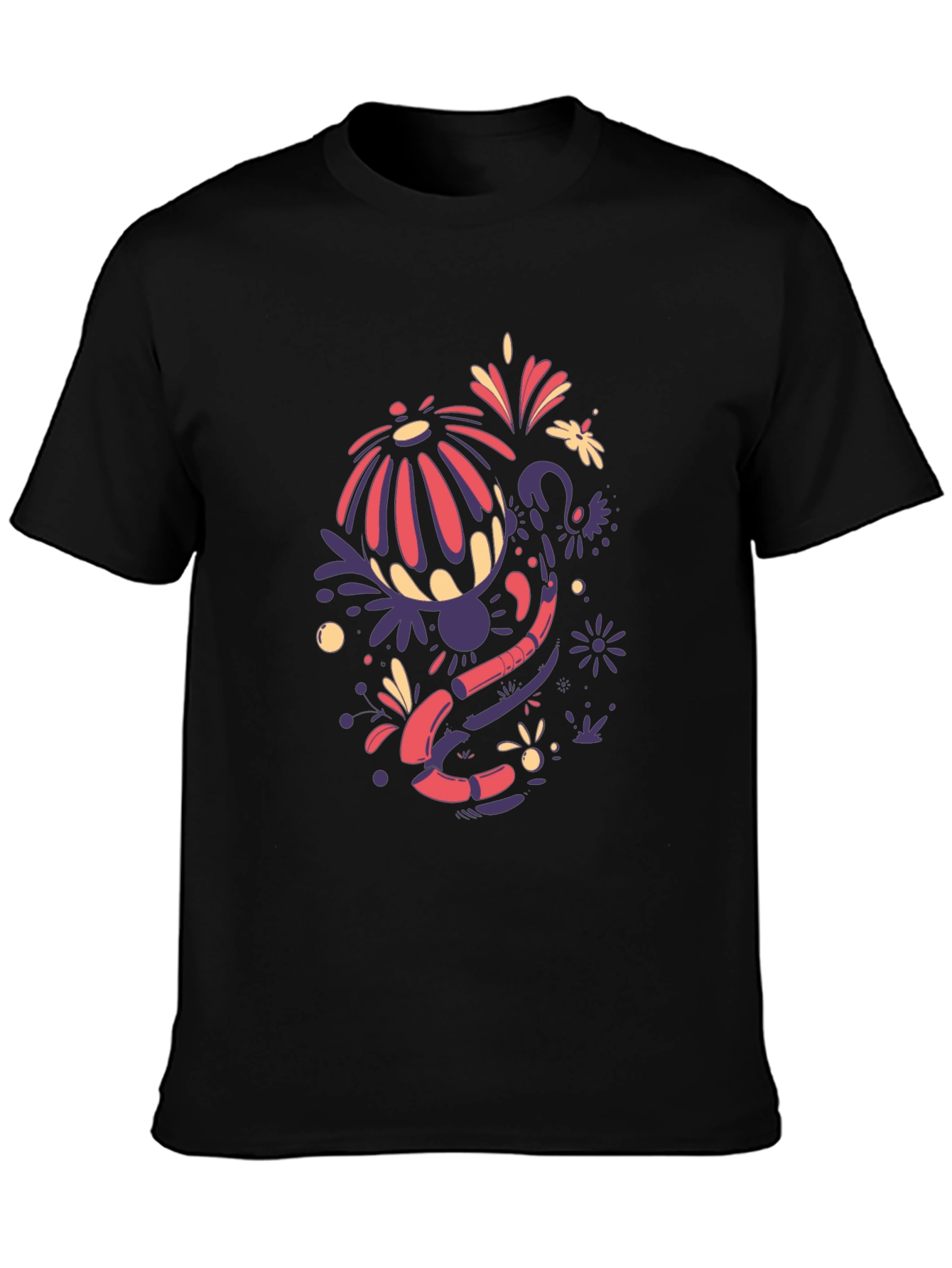 Funky Floral Graphic Tee - Black Cotton Blend