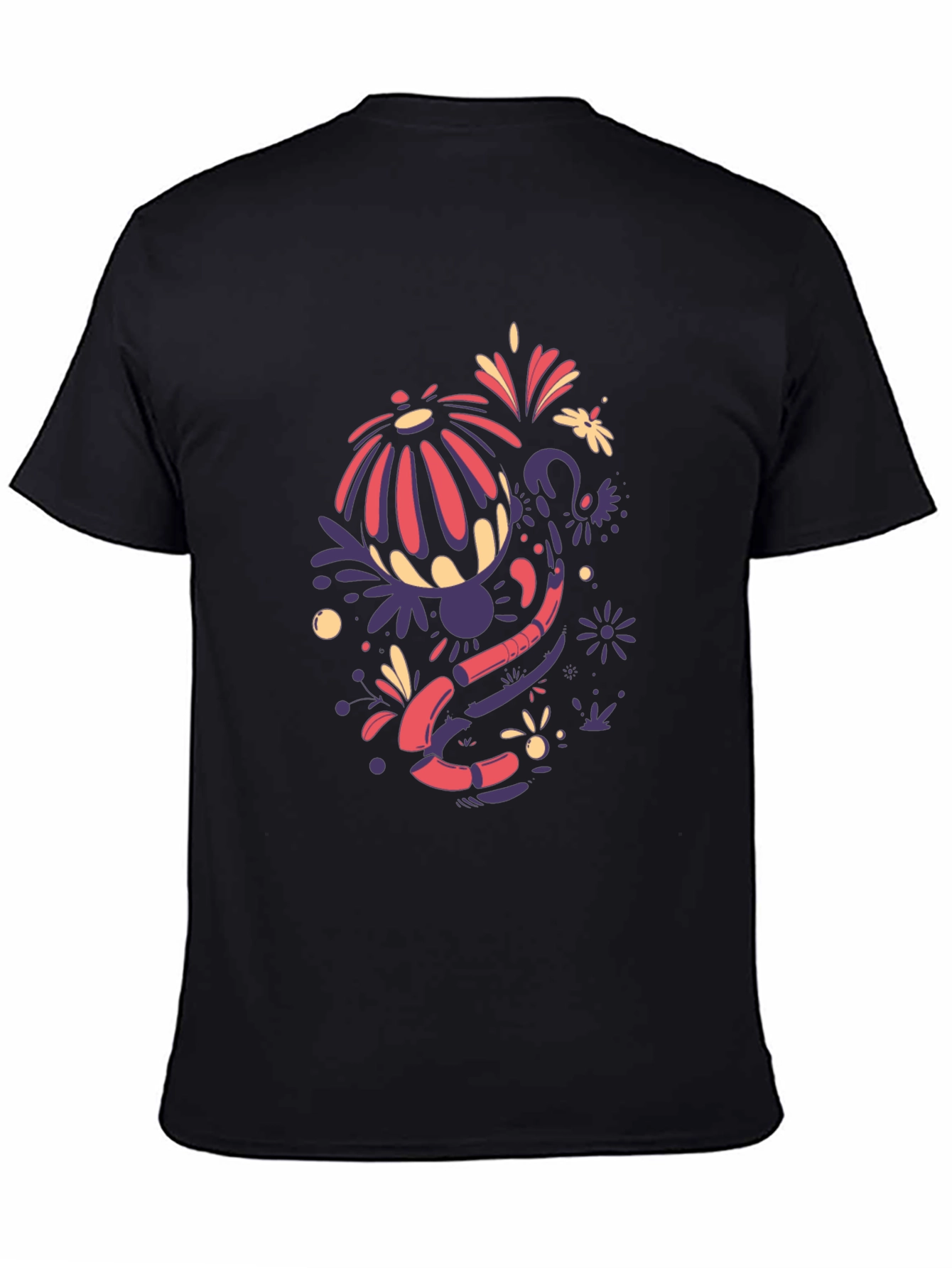 Funky Floral Graphic Tee - Black Cotton Blend