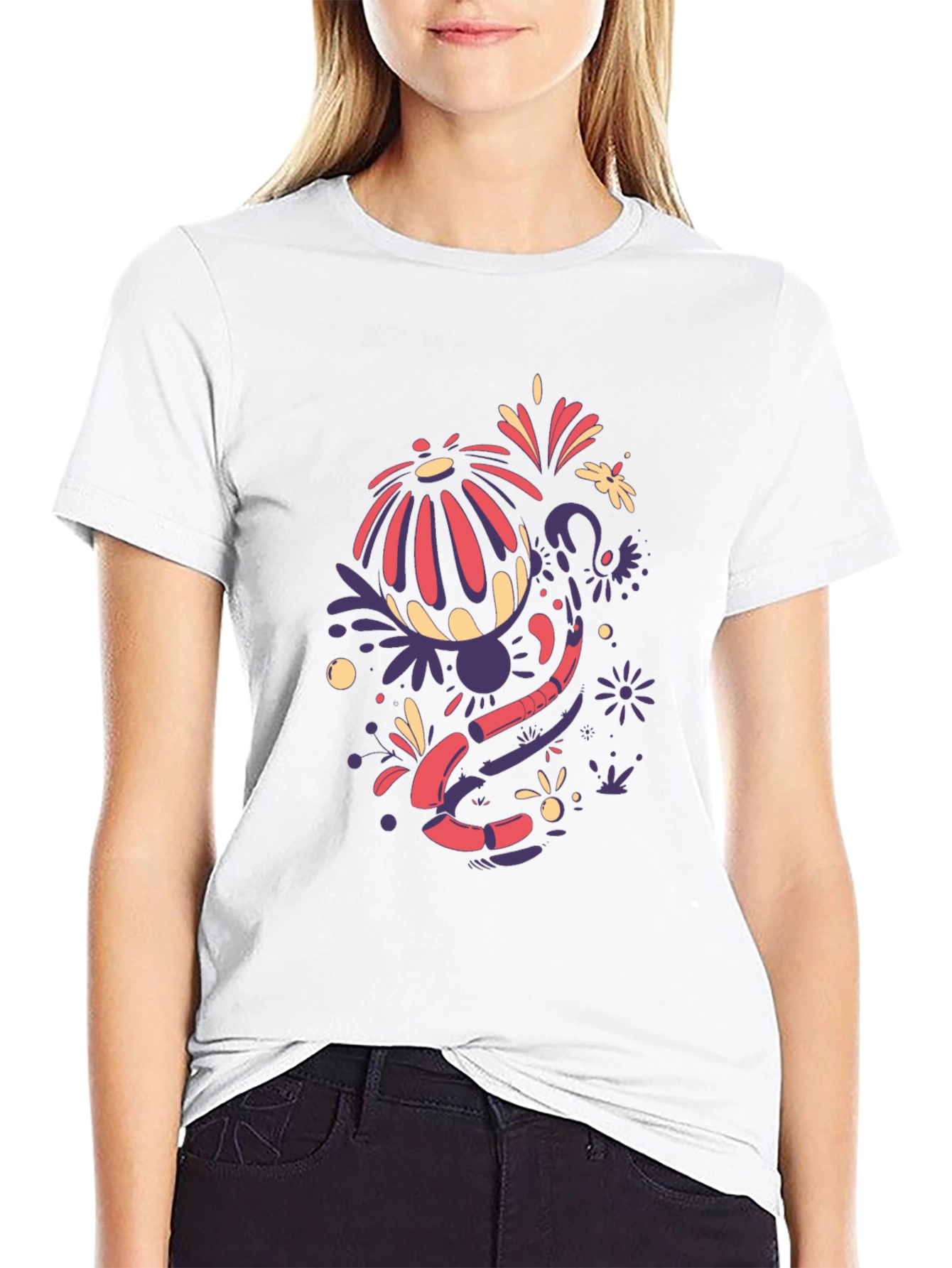 Funky Floral Graphic Tee - Black Cotton Blend