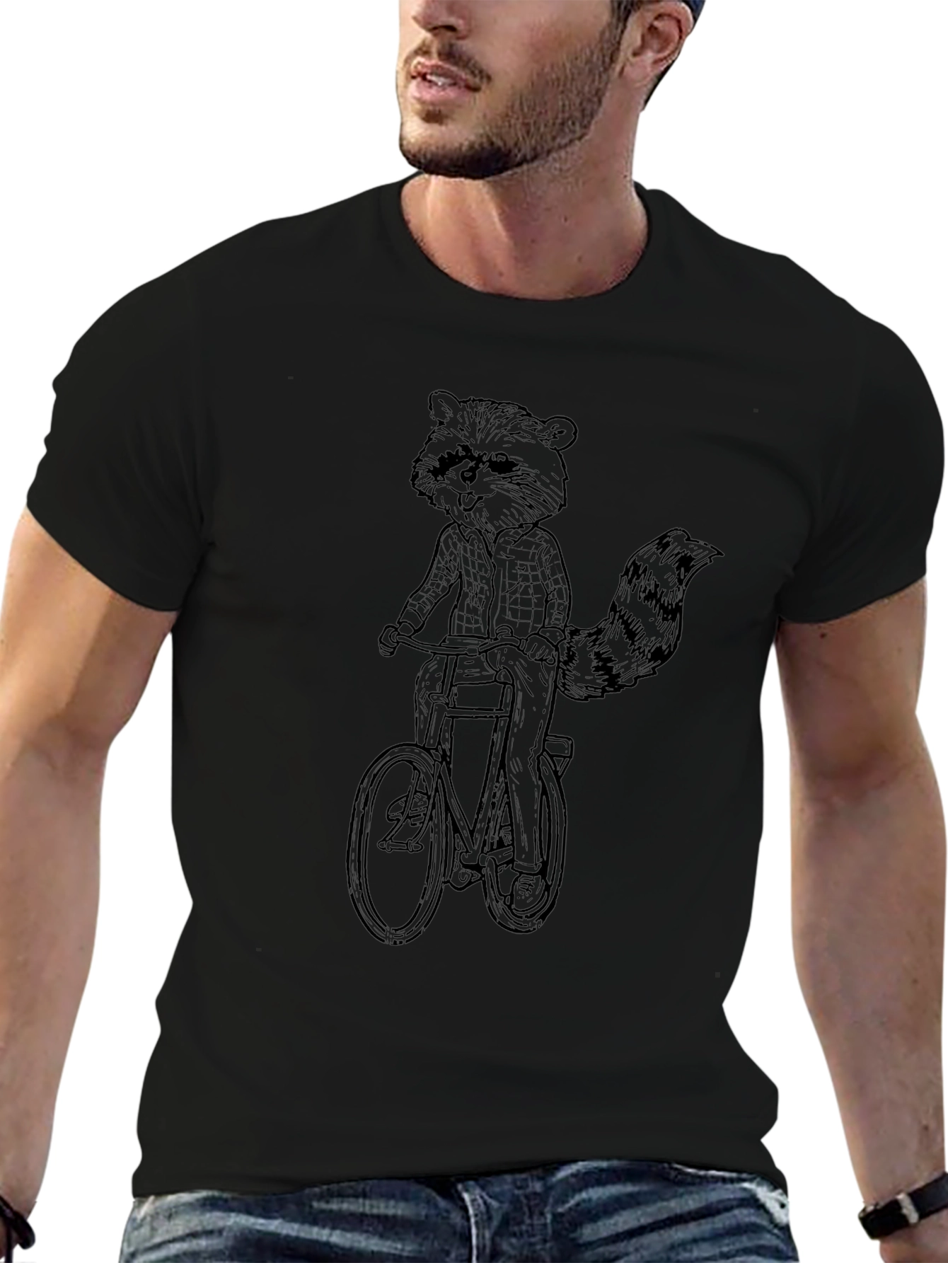 Raccoon on Bike Graphic Tee - Quirky Black T-Shirt