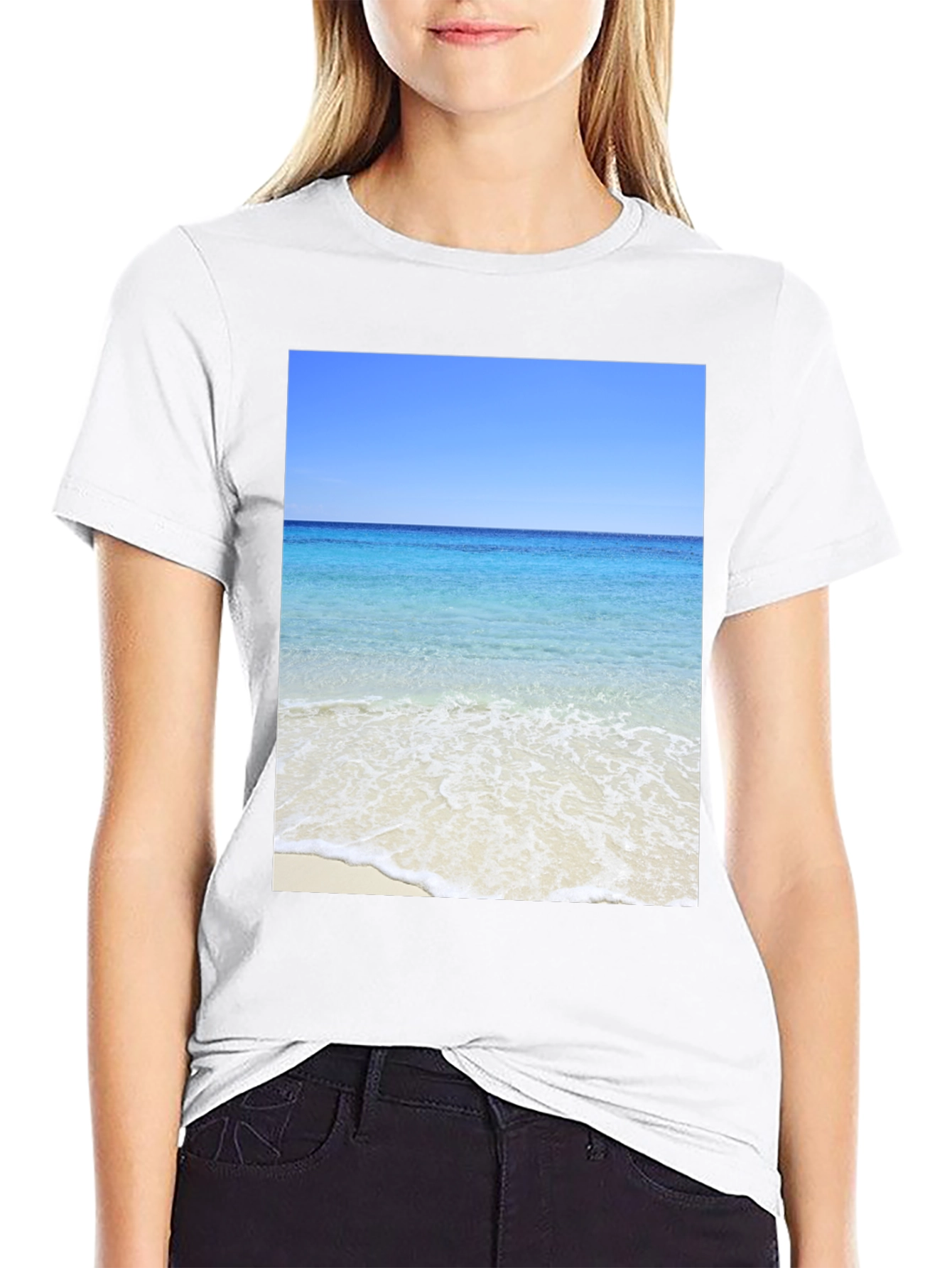 Ocean View Black T-Shirt - Beach Scene