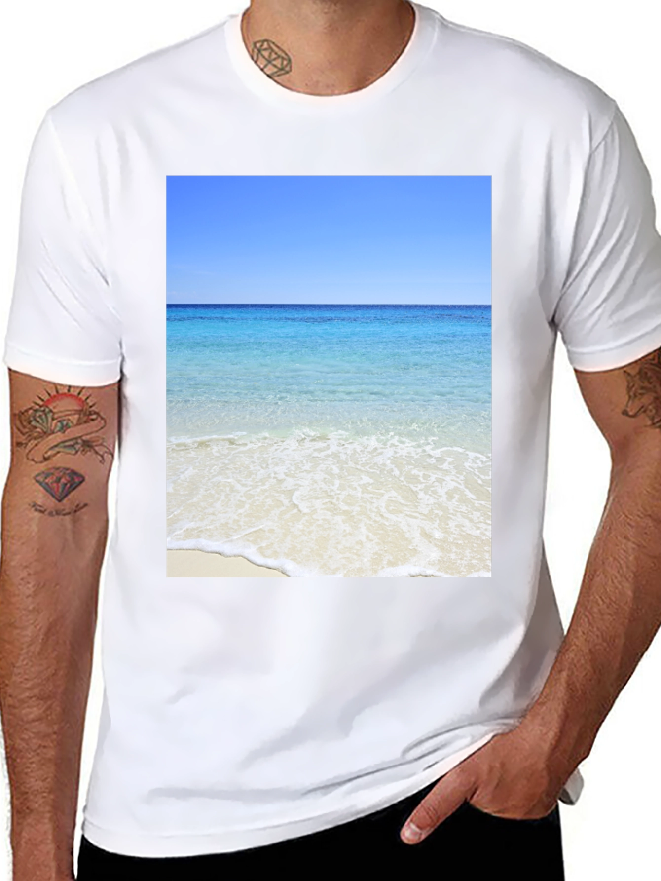 Ocean View Black T-Shirt - Beach Scene