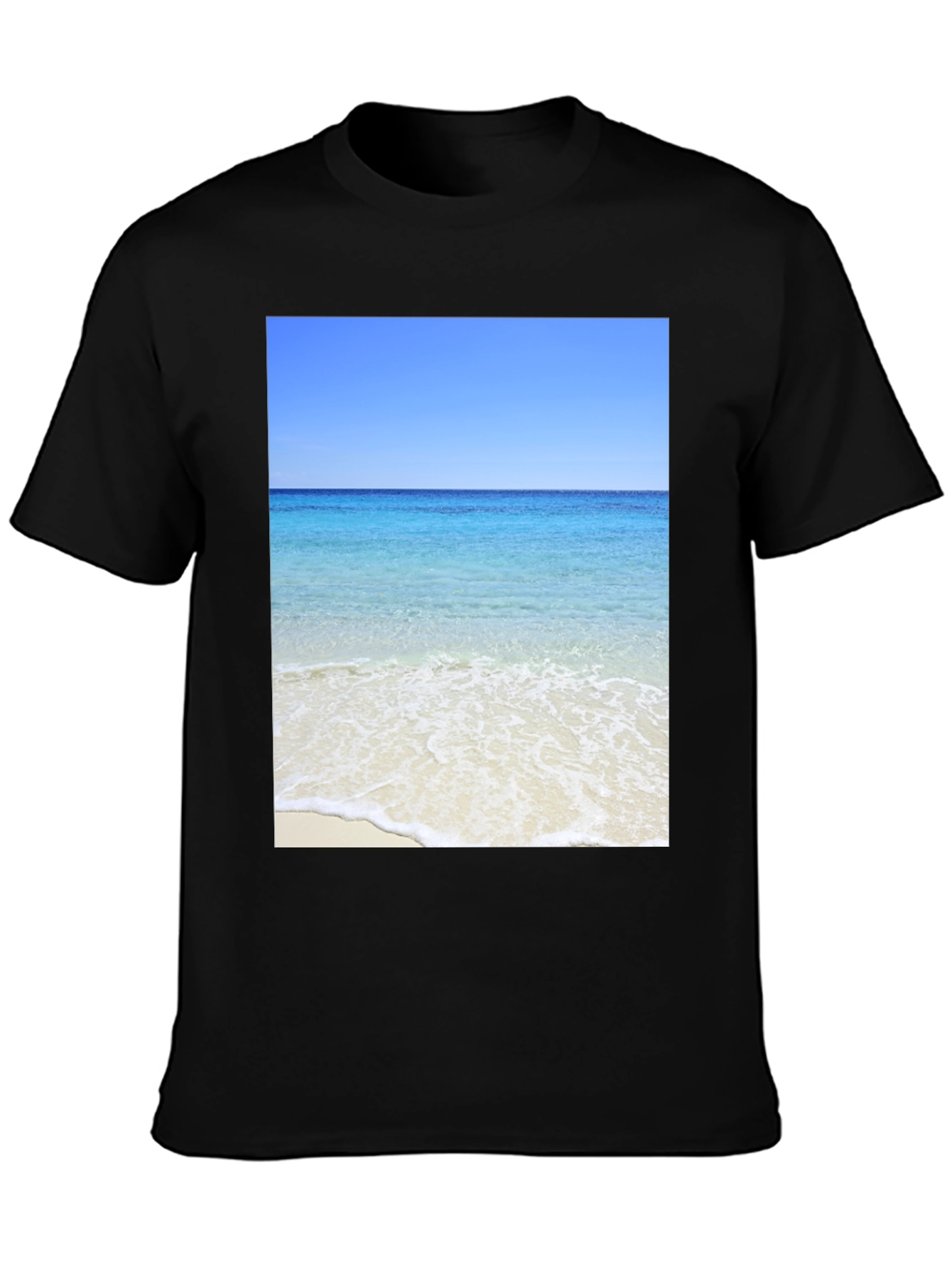 Ocean View Black T-Shirt - Beach Scene