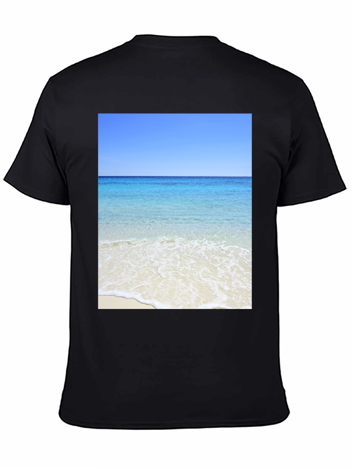 Ocean View Black T-Shirt - Beach Scene