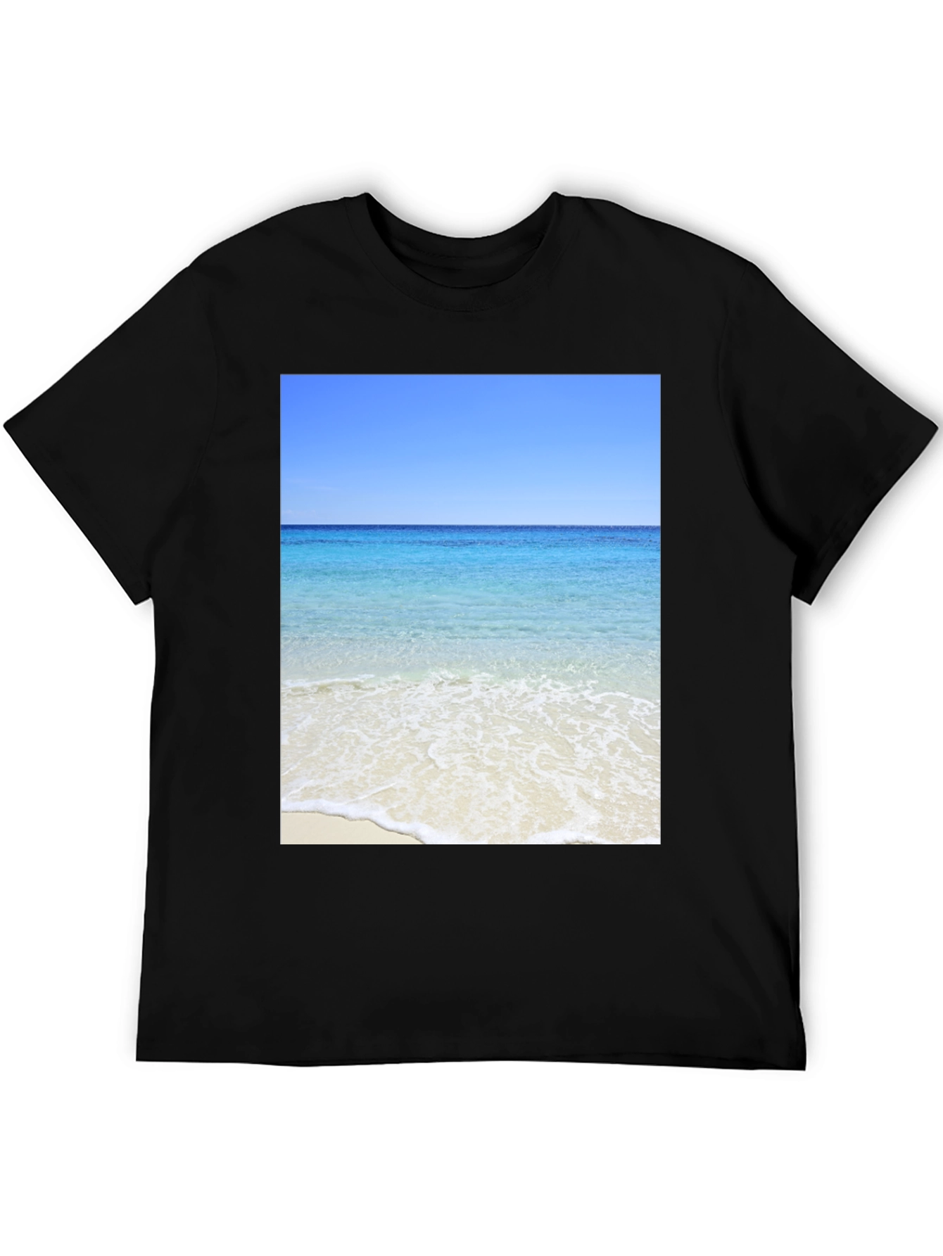 Ocean View Black T-Shirt - Beach Scene