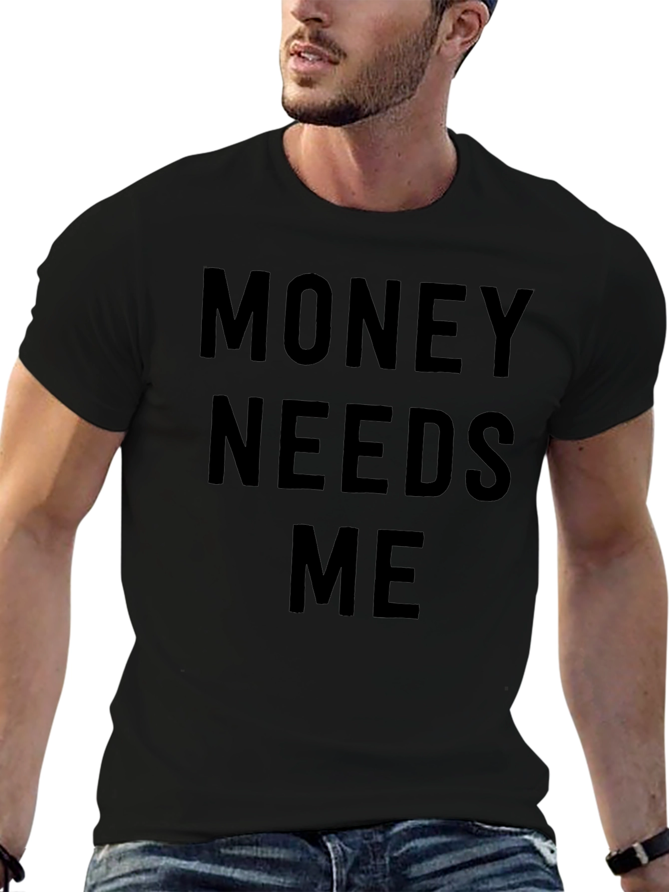 Money Needs Me Black Graphic Tee - Mens