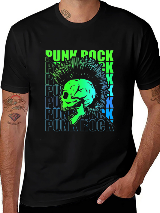 Punk Rock Skull Graphic Tee - Black