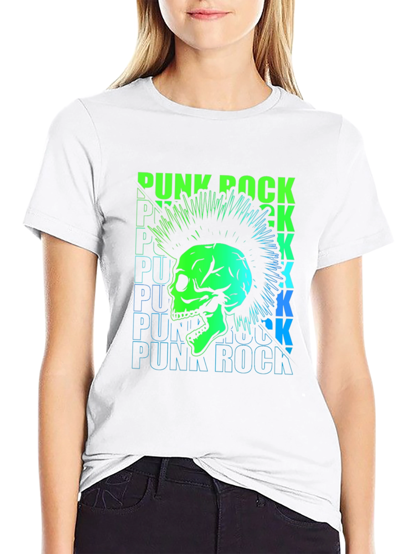 Punk Rock Skull Graphic Tee - Black