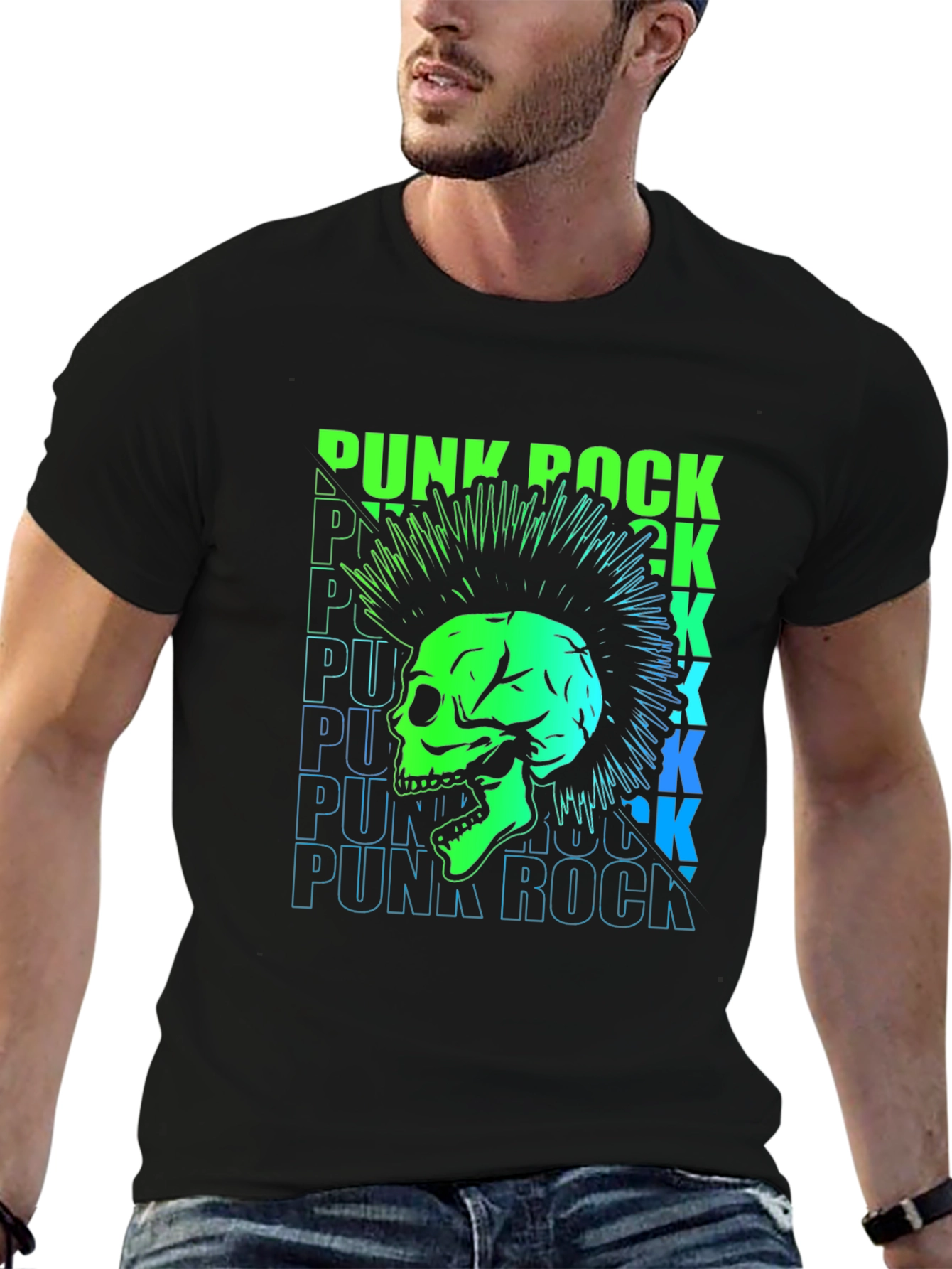 Punk Rock Skull Graphic Tee - Black
