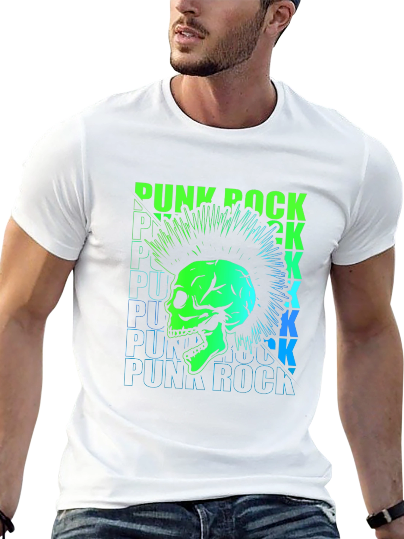 Punk Rock Skull Graphic Tee - Black