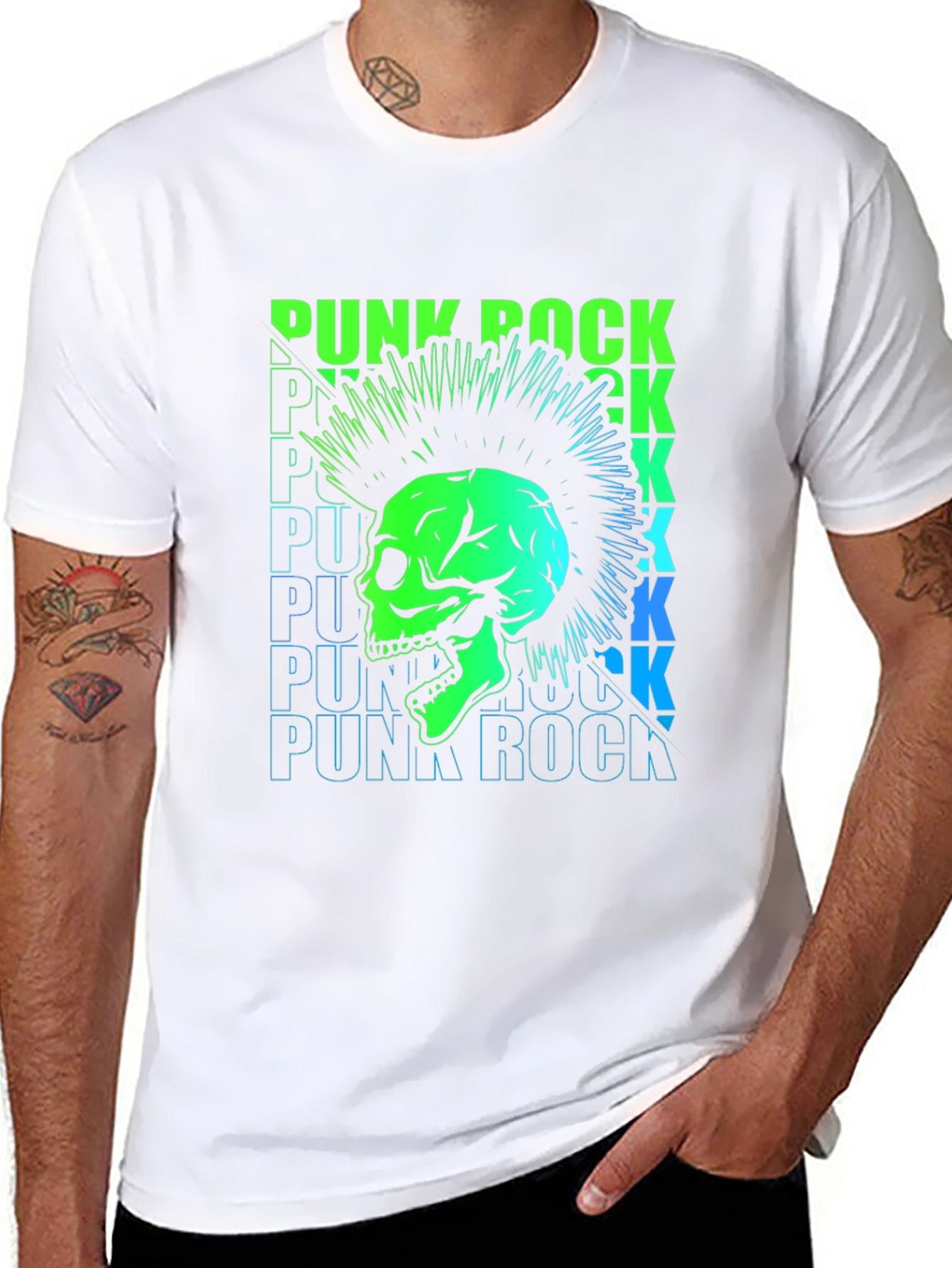 Punk Rock Skull Graphic Tee - Black