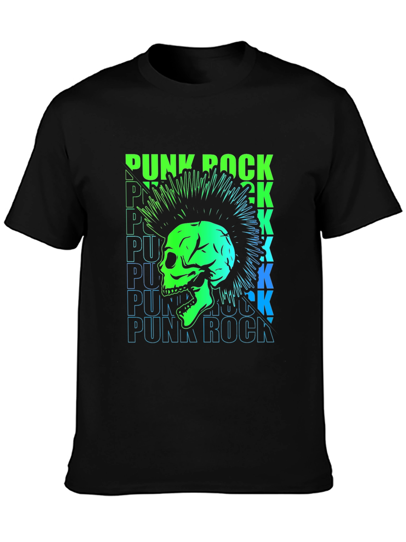 Punk Rock Skull Graphic Tee - Black