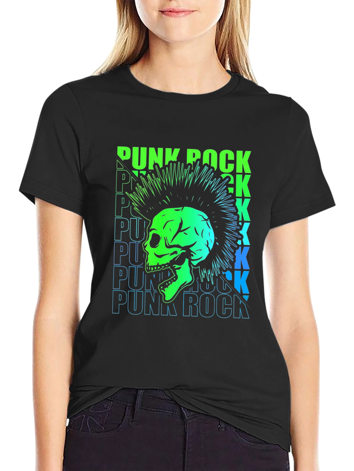 Punk Rock Skull Graphic Tee - Black