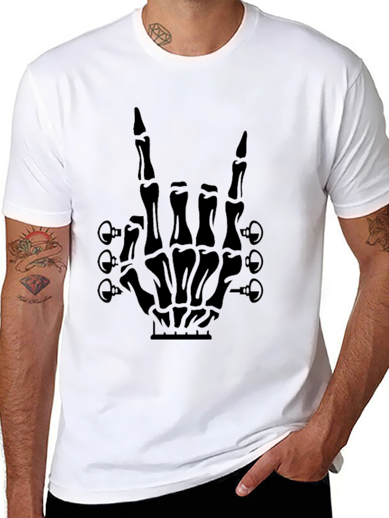 Rock On Skeleton Hand Guitar T-Shirt