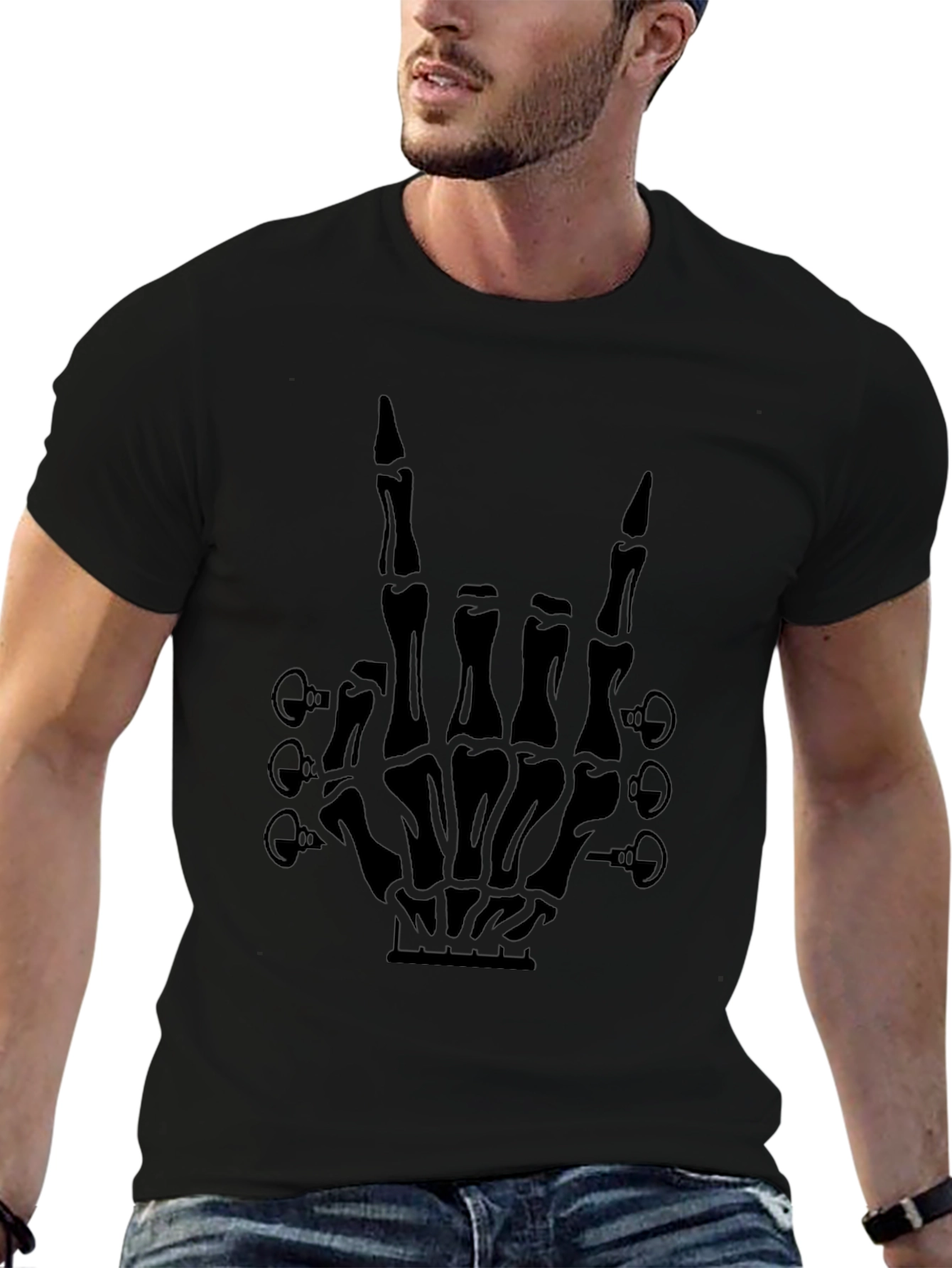 Rock On Skeleton Hand Guitar T-Shirt