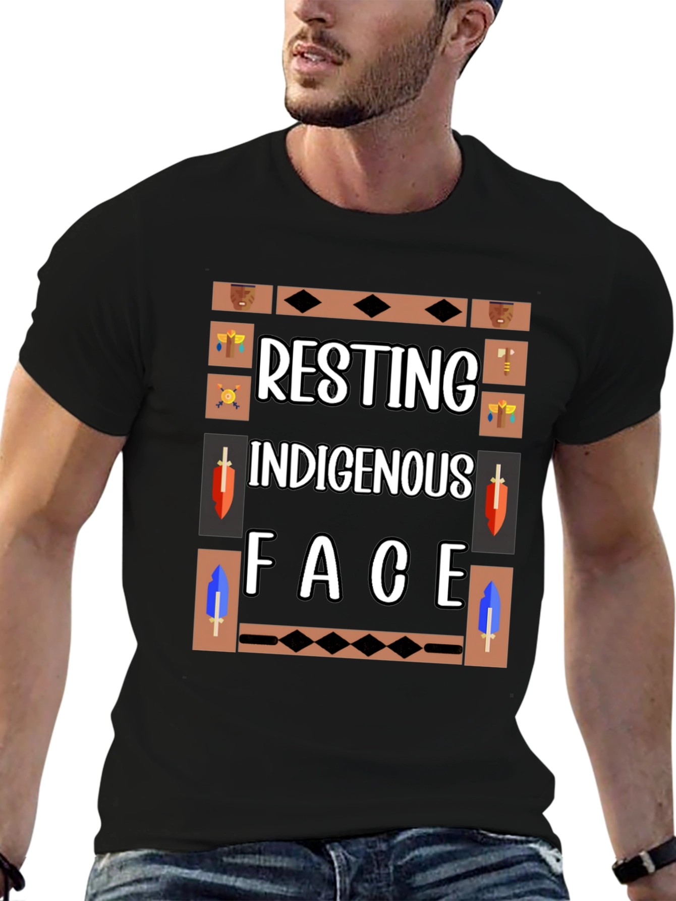 Resting Indigenous Face Graphic T-Shirt