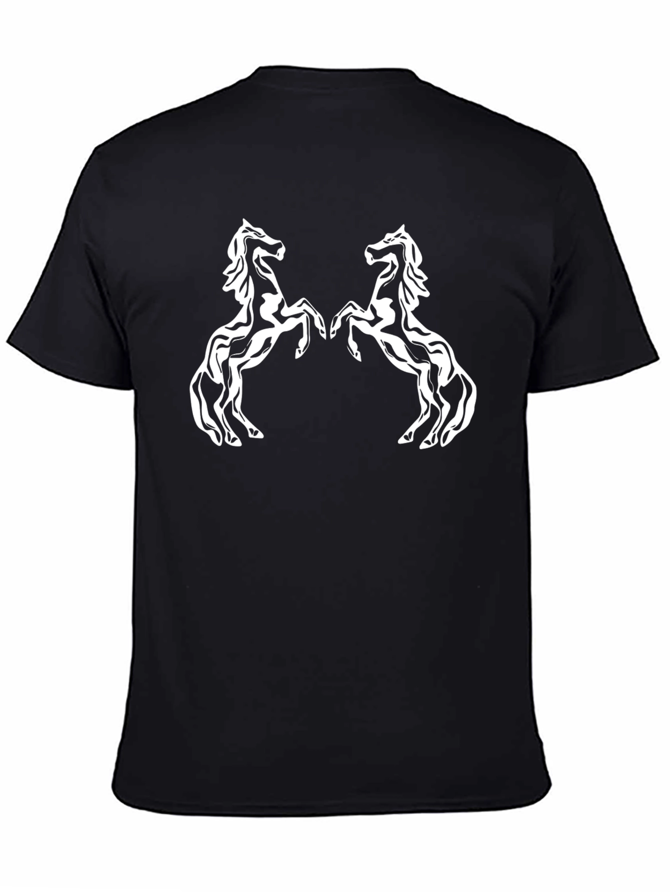 Black T-Shirt with White Horse Design