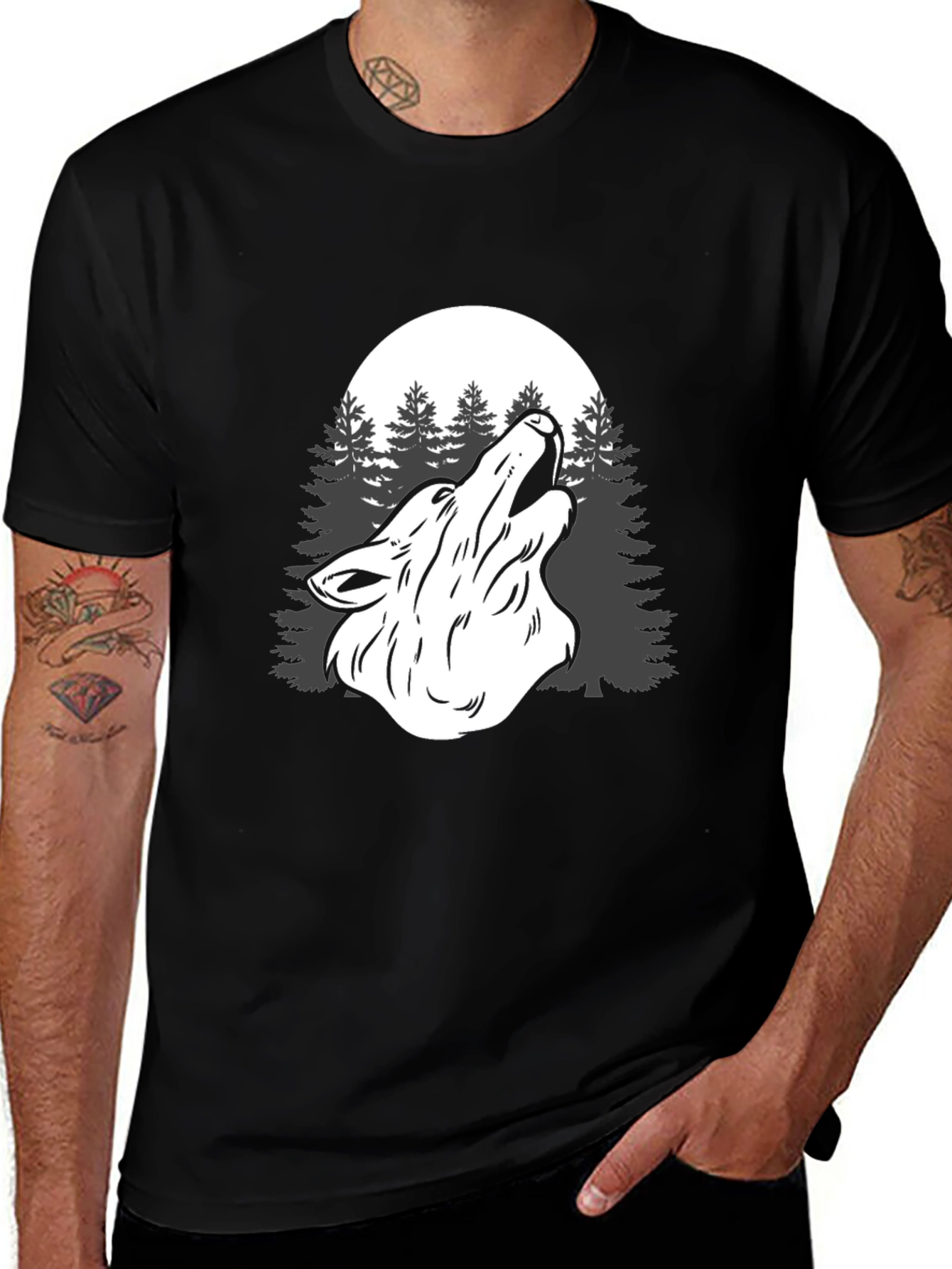 Wolf Howl Moon Graphic T-Shirt - Mens Black Tee
