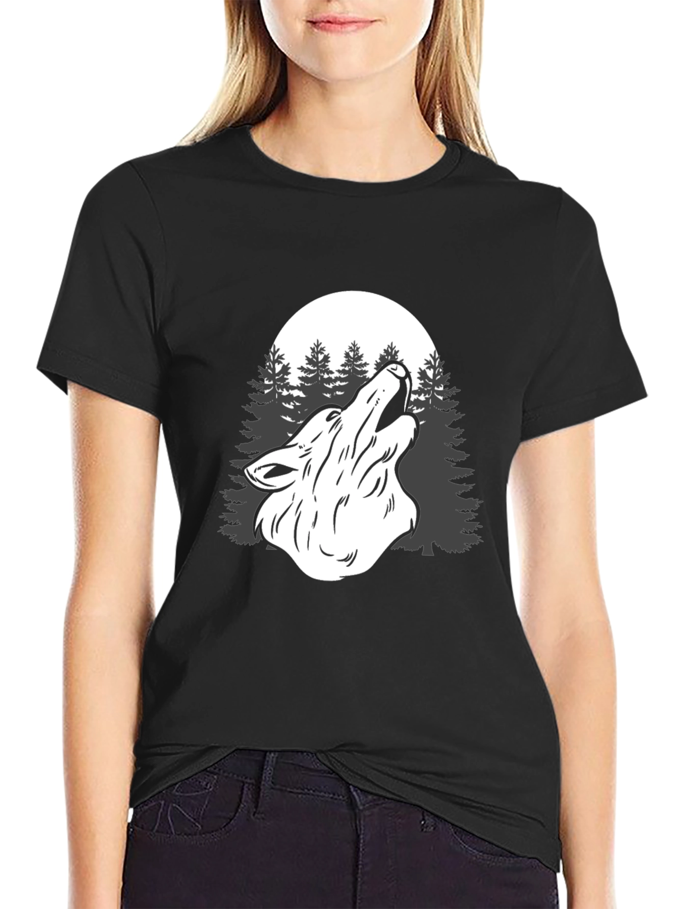 Wolf Howl Moon Graphic T-Shirt - Mens Black Tee
