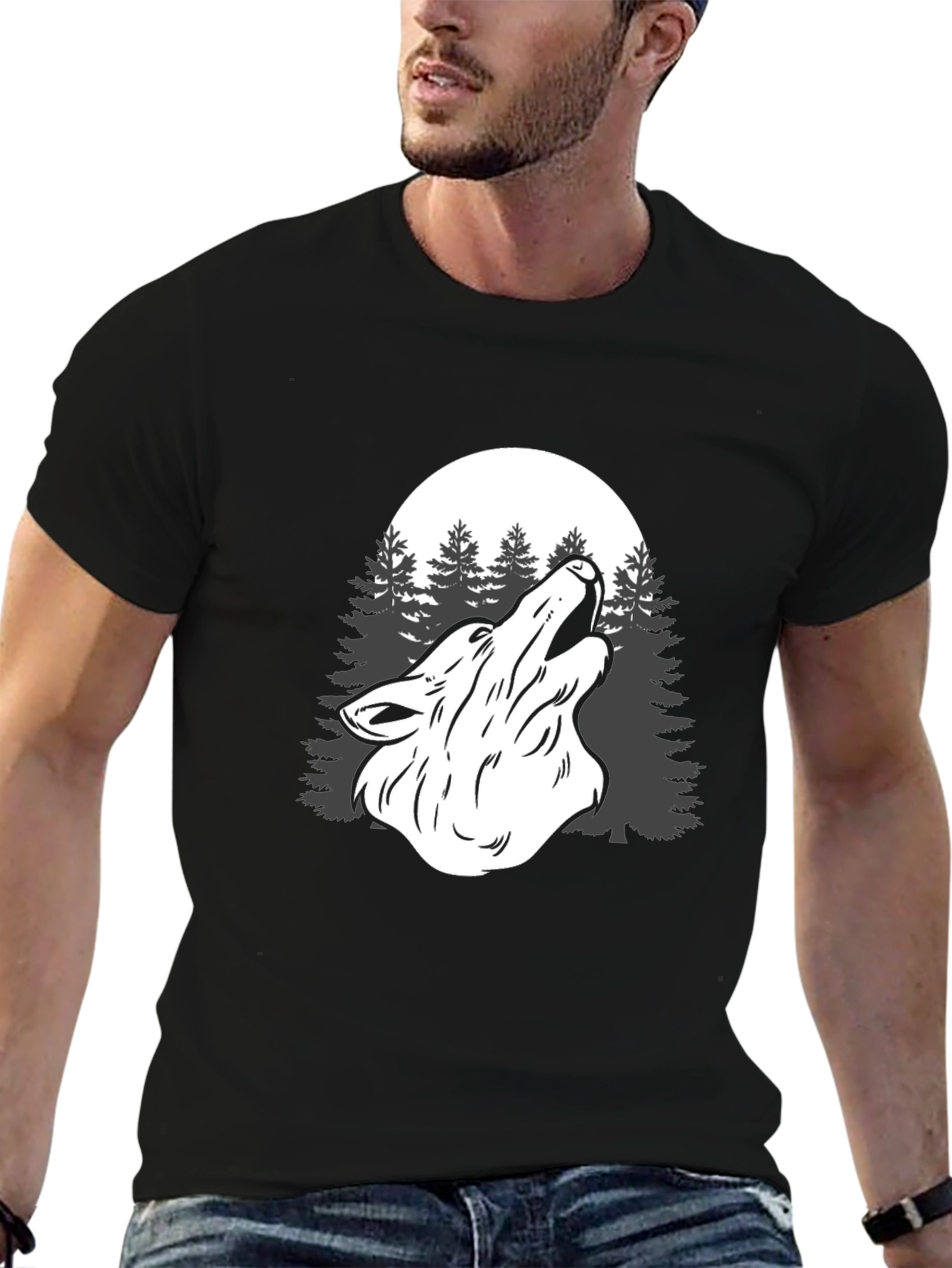 Wolf Howl Moon Graphic T-Shirt - Mens Black Tee