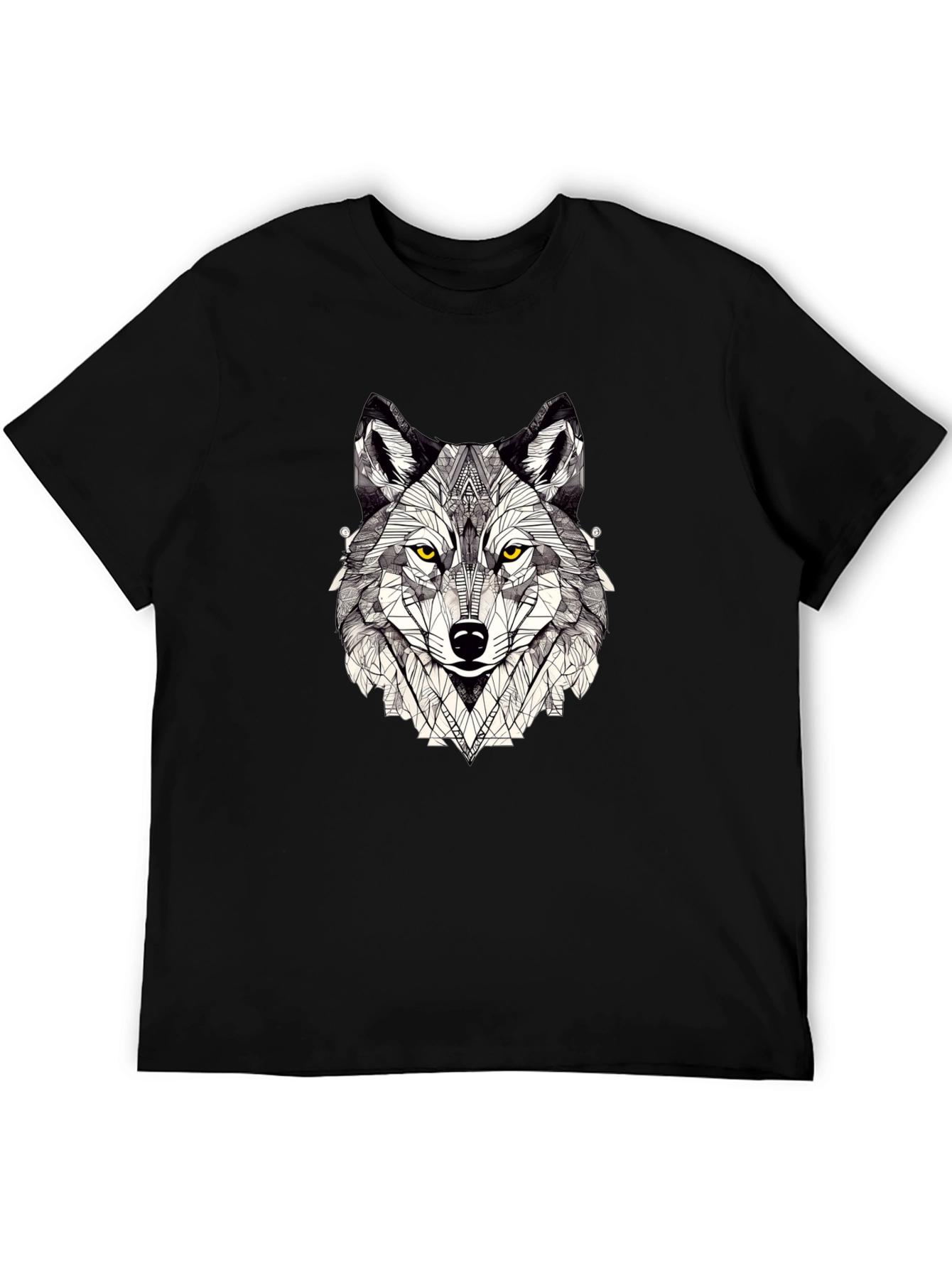 Geometric Wolf Graphic Print Black T-Shirt