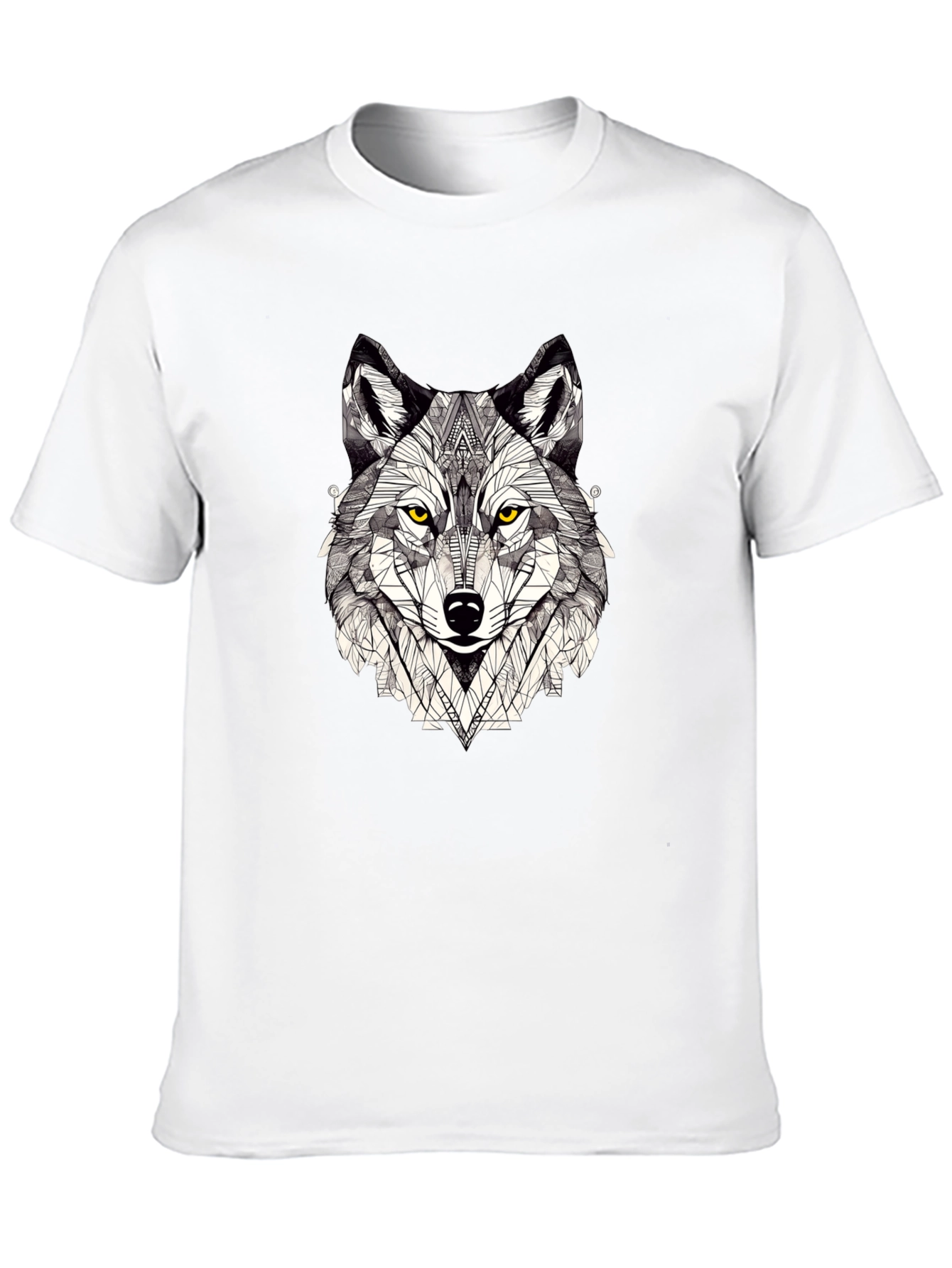 Geometric Wolf Graphic Print Black T-Shirt