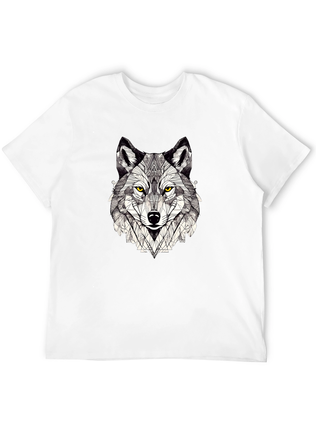 Geometric Wolf Graphic Print Black T-Shirt