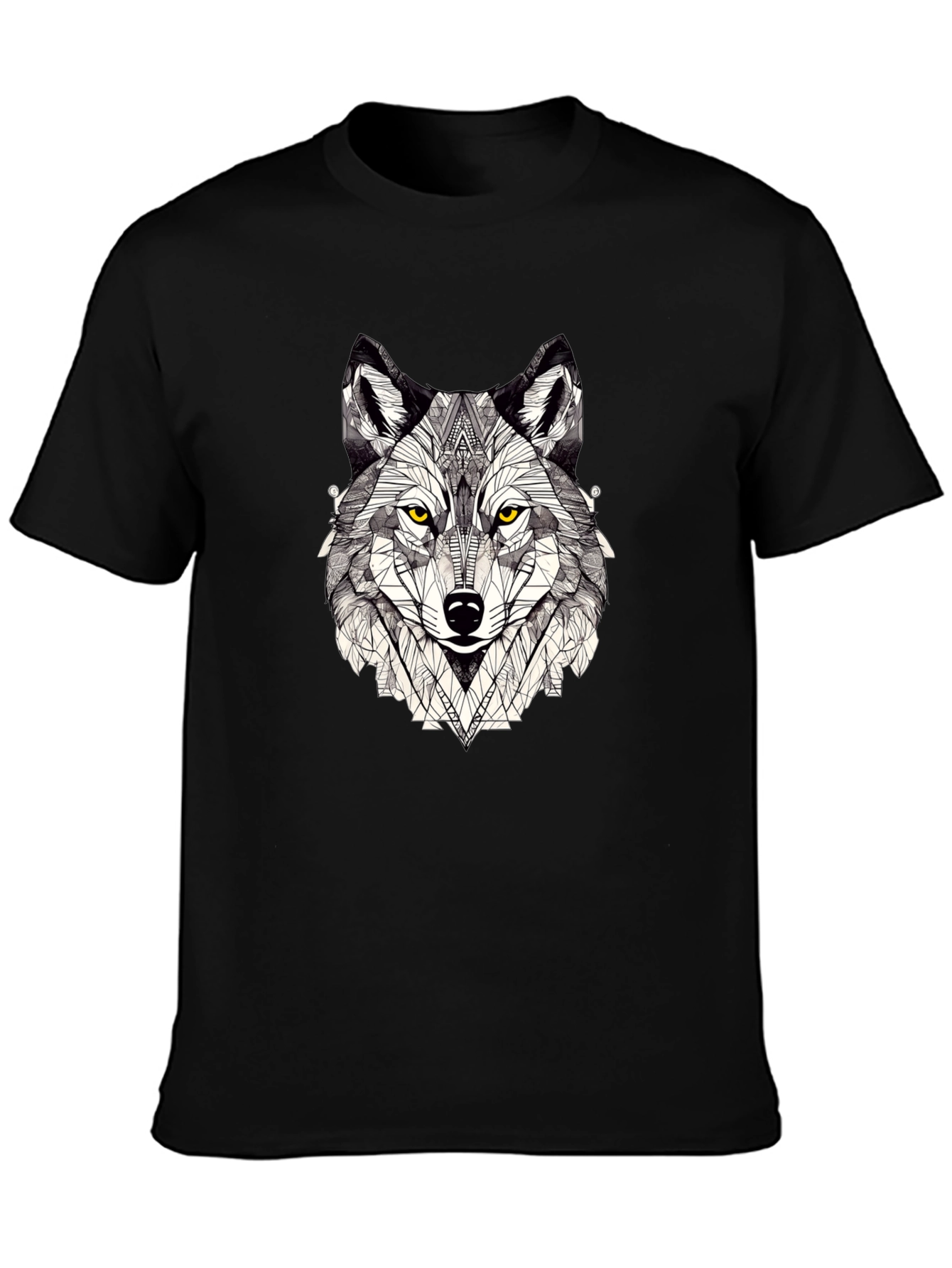 Geometric Wolf Graphic Print Black T-Shirt