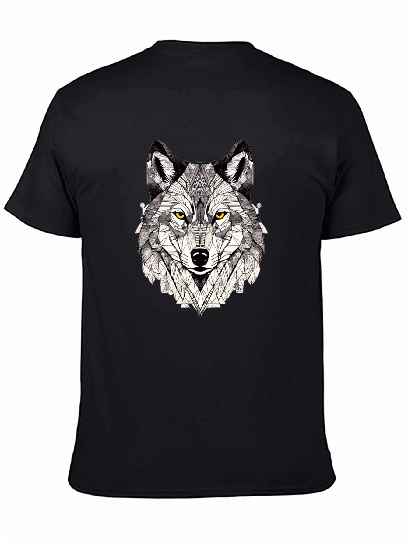 Geometric Wolf Graphic Print Black T-Shirt