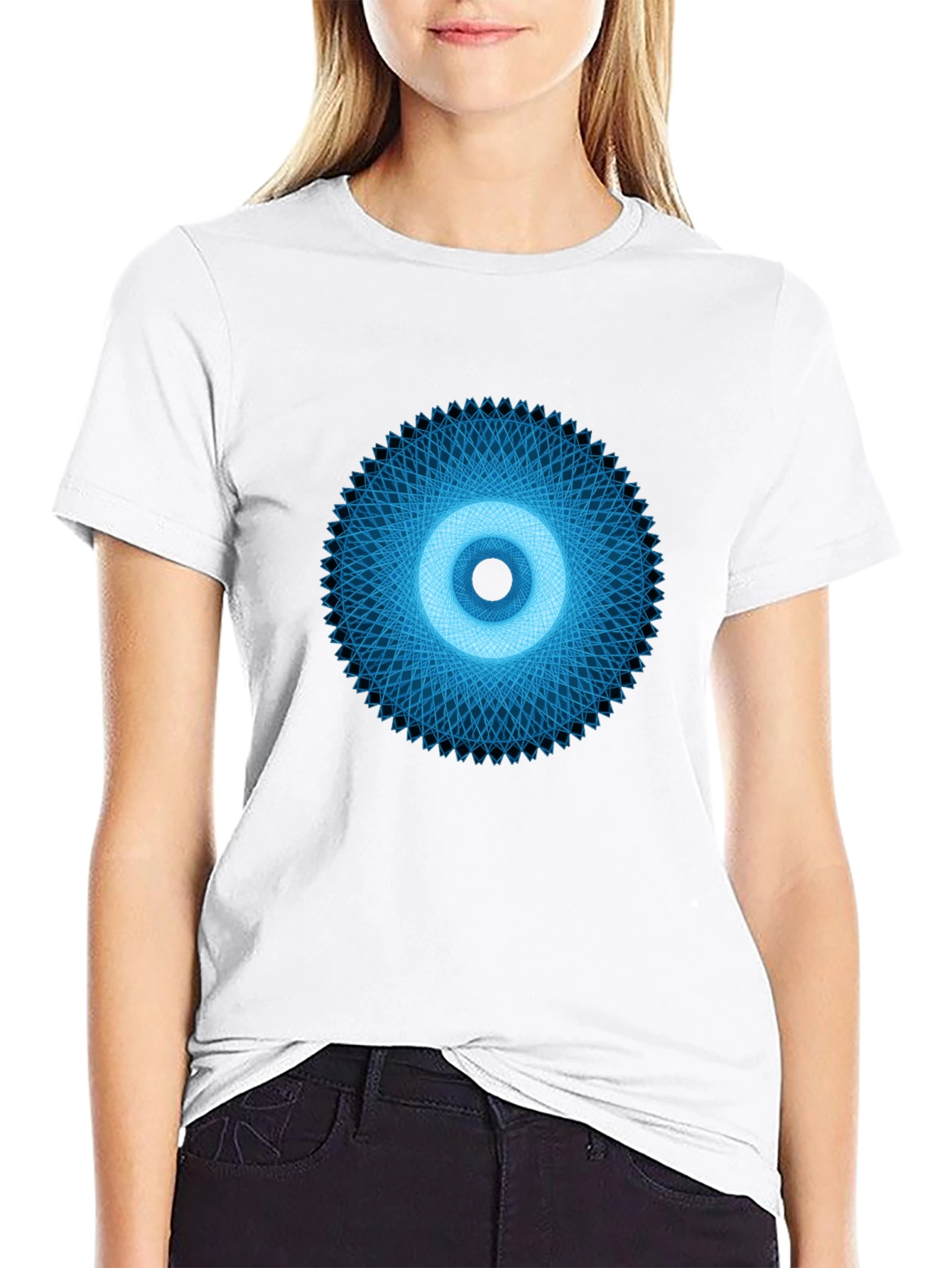 Geometric Eye Graphic Tee - Black Crew Neck
