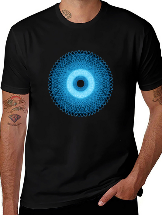 Geometric Eye Graphic Tee - Black Crew Neck