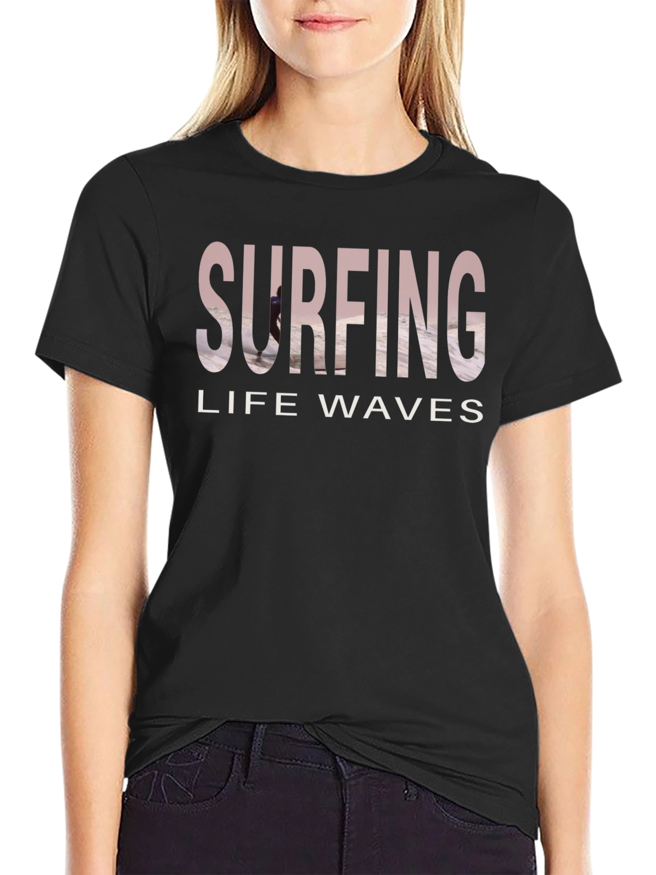Surfing Life Waves Graphic Tee - Black
