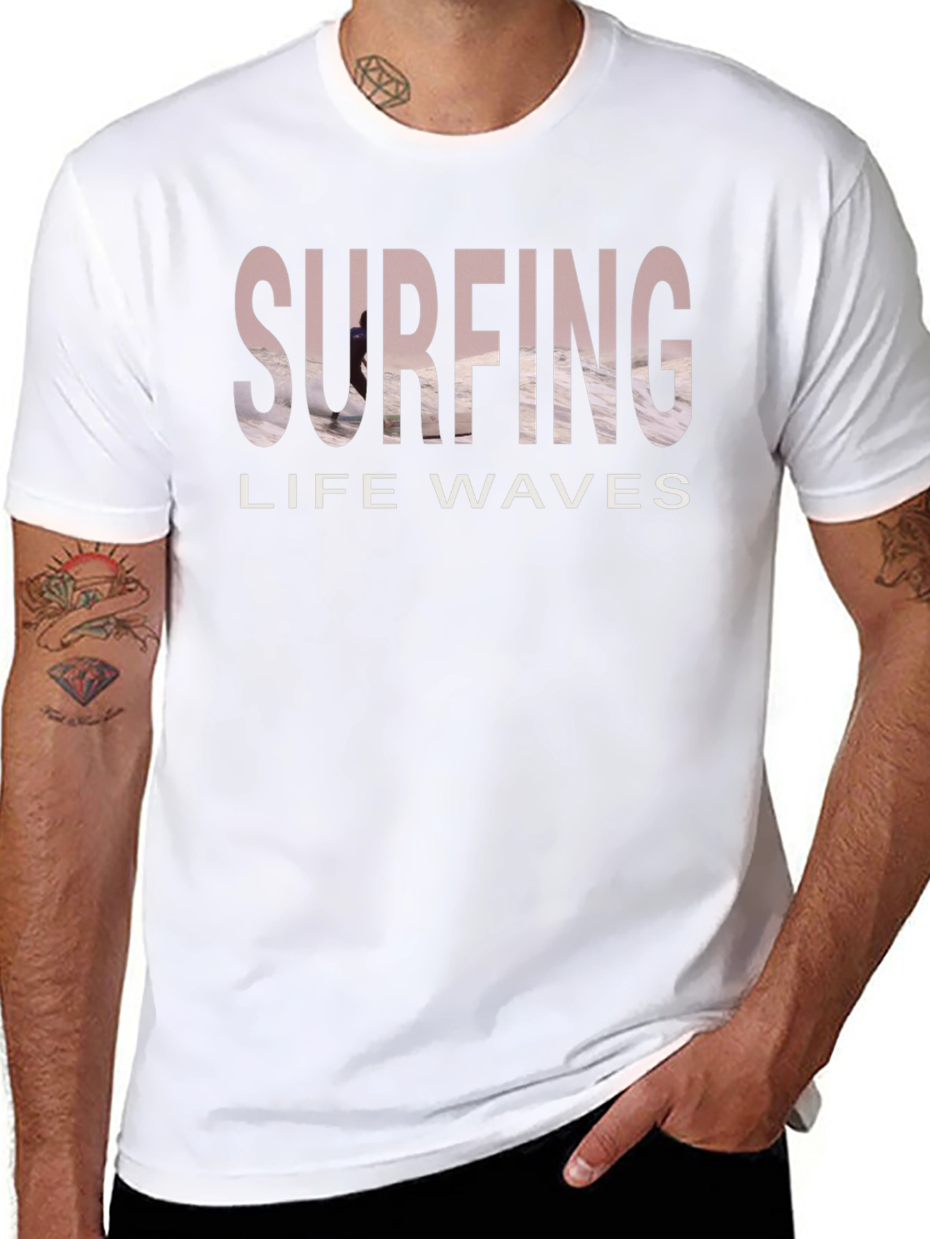 Surfing Life Waves Graphic Tee - Black