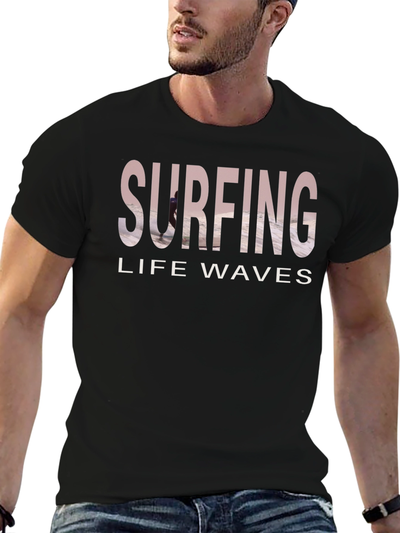 Surfing Life Waves Graphic Tee - Black
