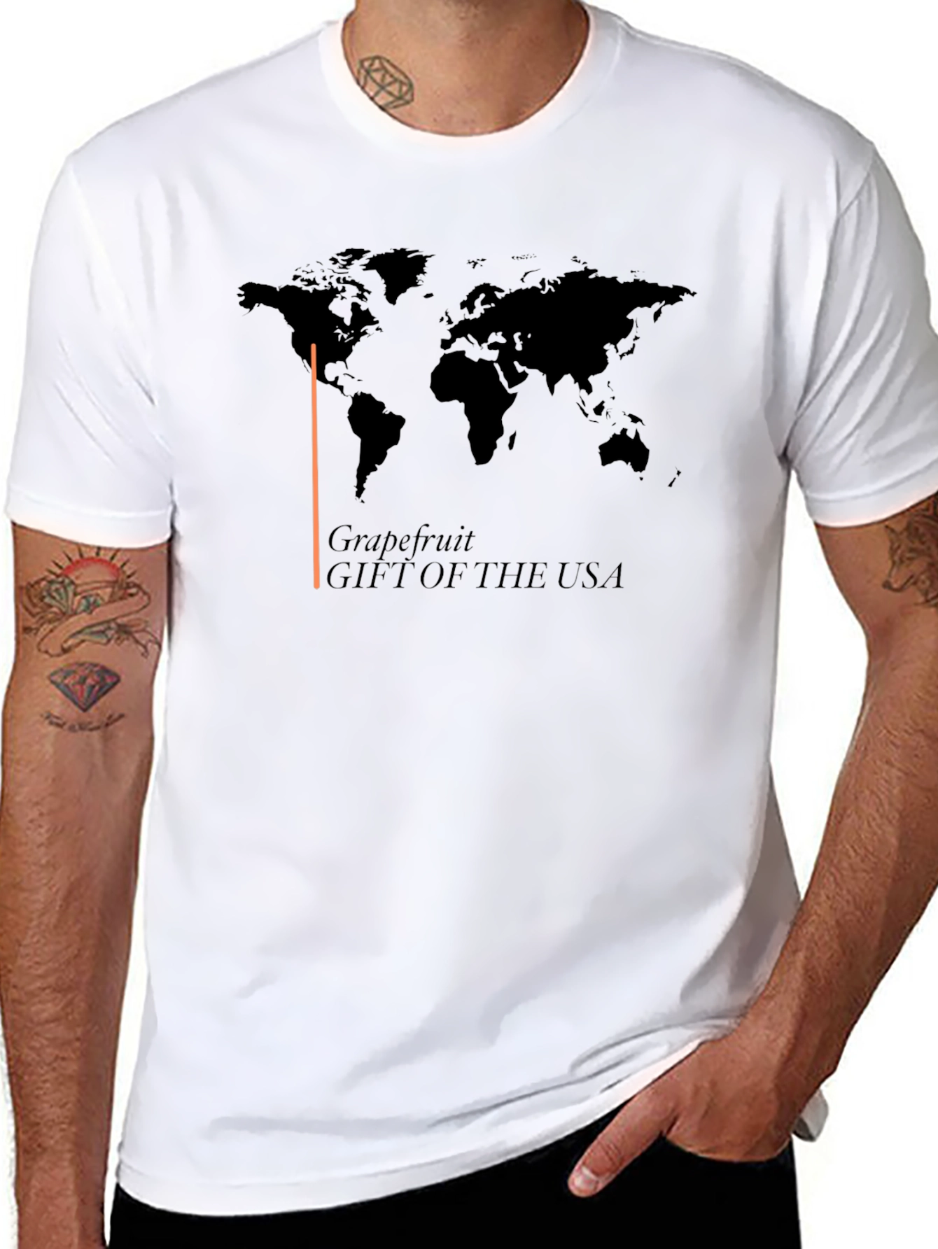 Grapefruit USA T-Shirt - World Map Design