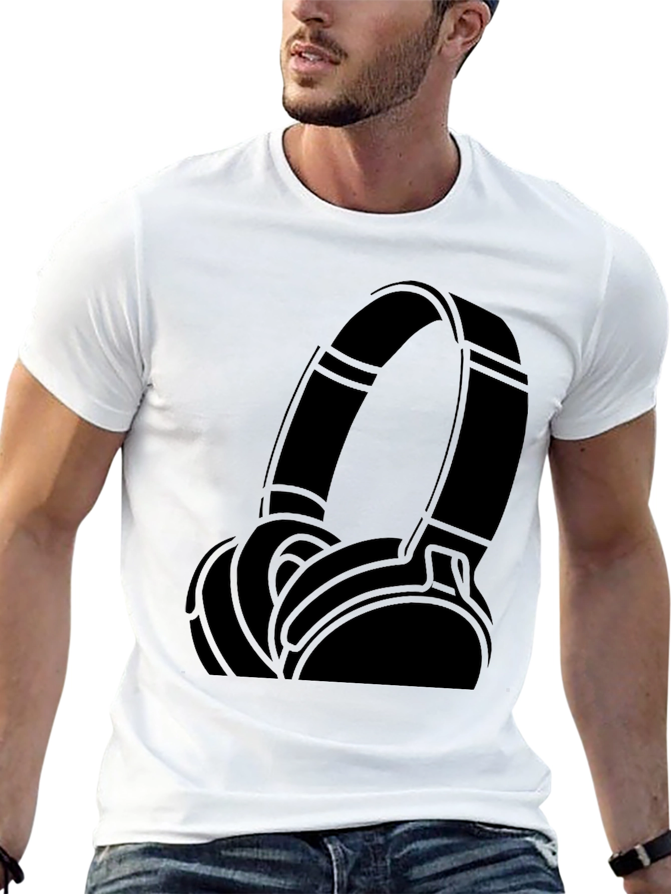 Cool Headphones Graphic Black T-Shirt