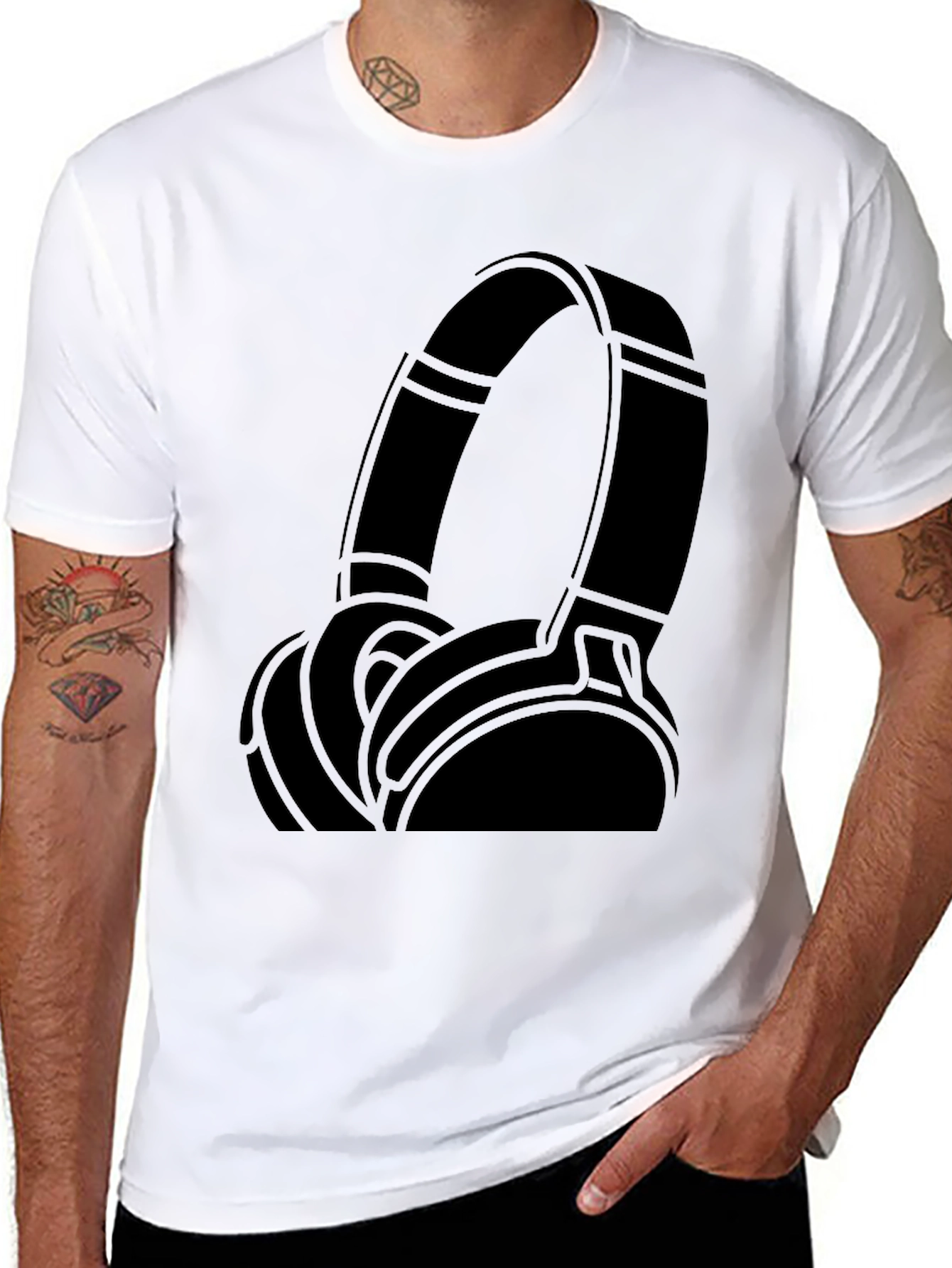Cool Headphones Graphic Black T-Shirt