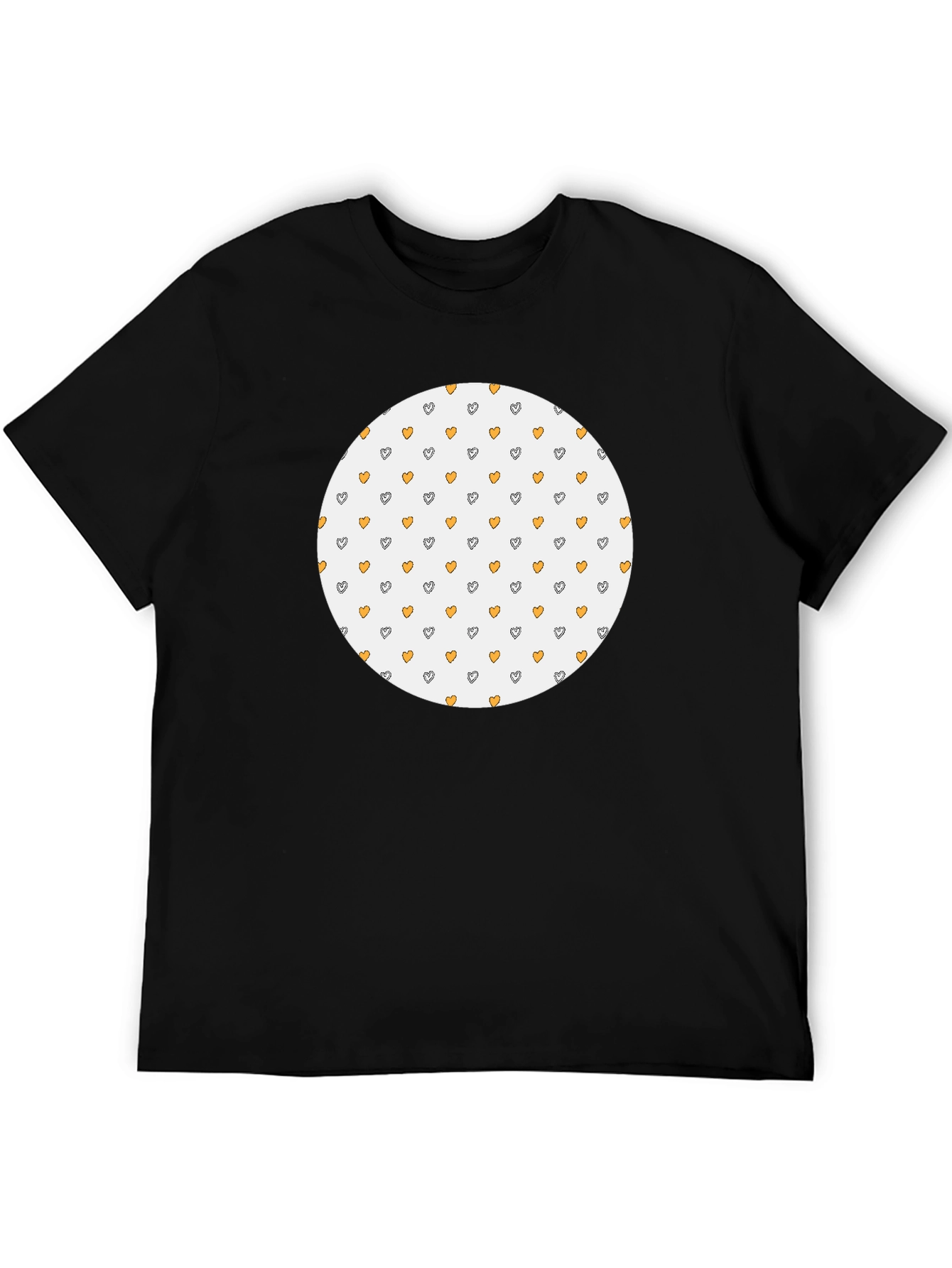 Black T-Shirt with Heart Pattern Circle