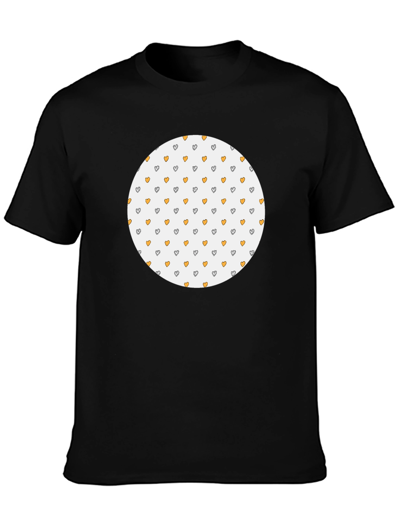 Black T-Shirt with Heart Pattern Circle