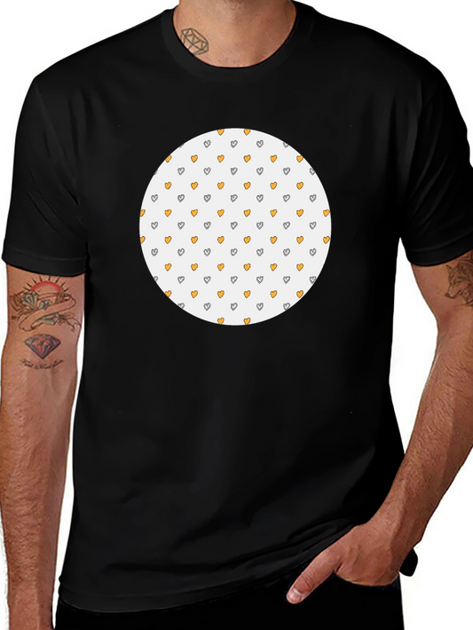 Black T-Shirt with Heart Pattern Circle