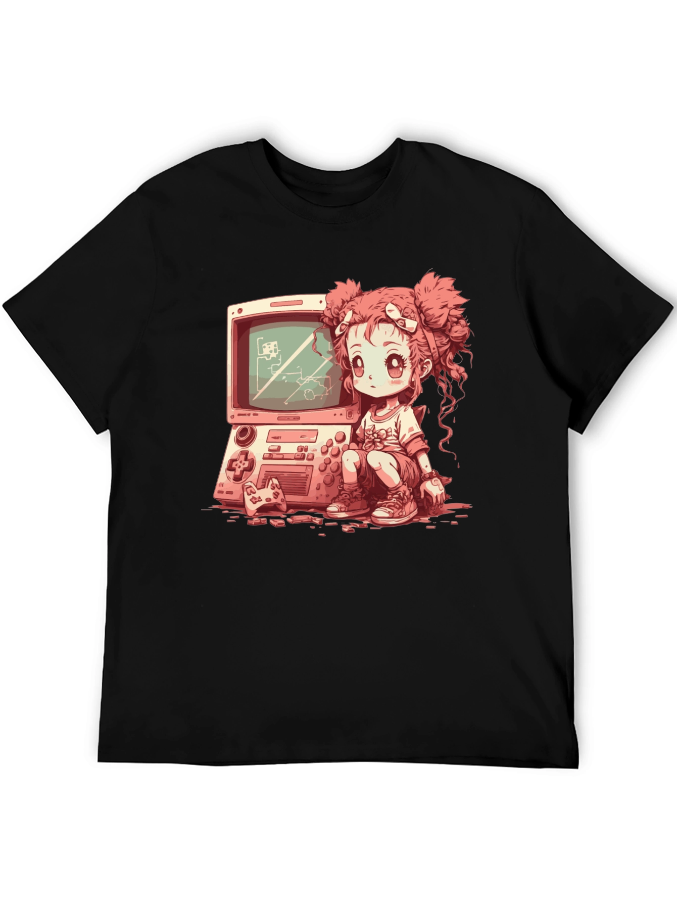 Retro Gamer Girl Black T-Shirt