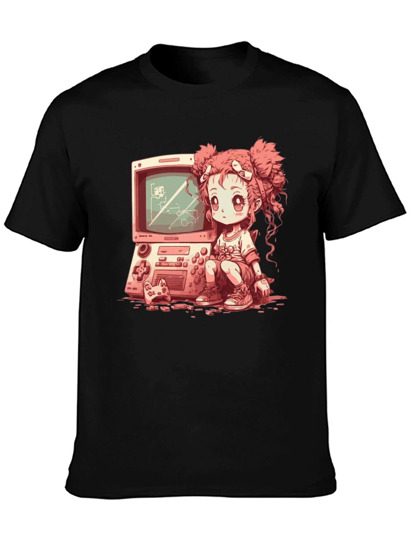 Retro Gamer Girl Black T-Shirt