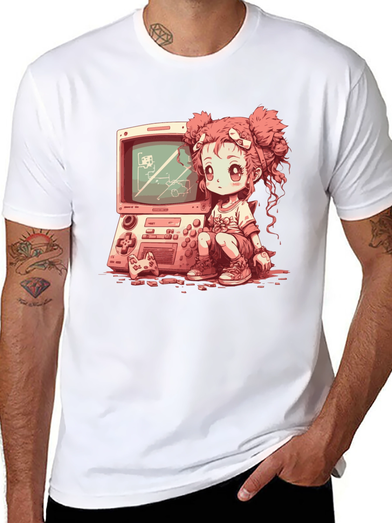Retro Gamer Girl Black T-Shirt