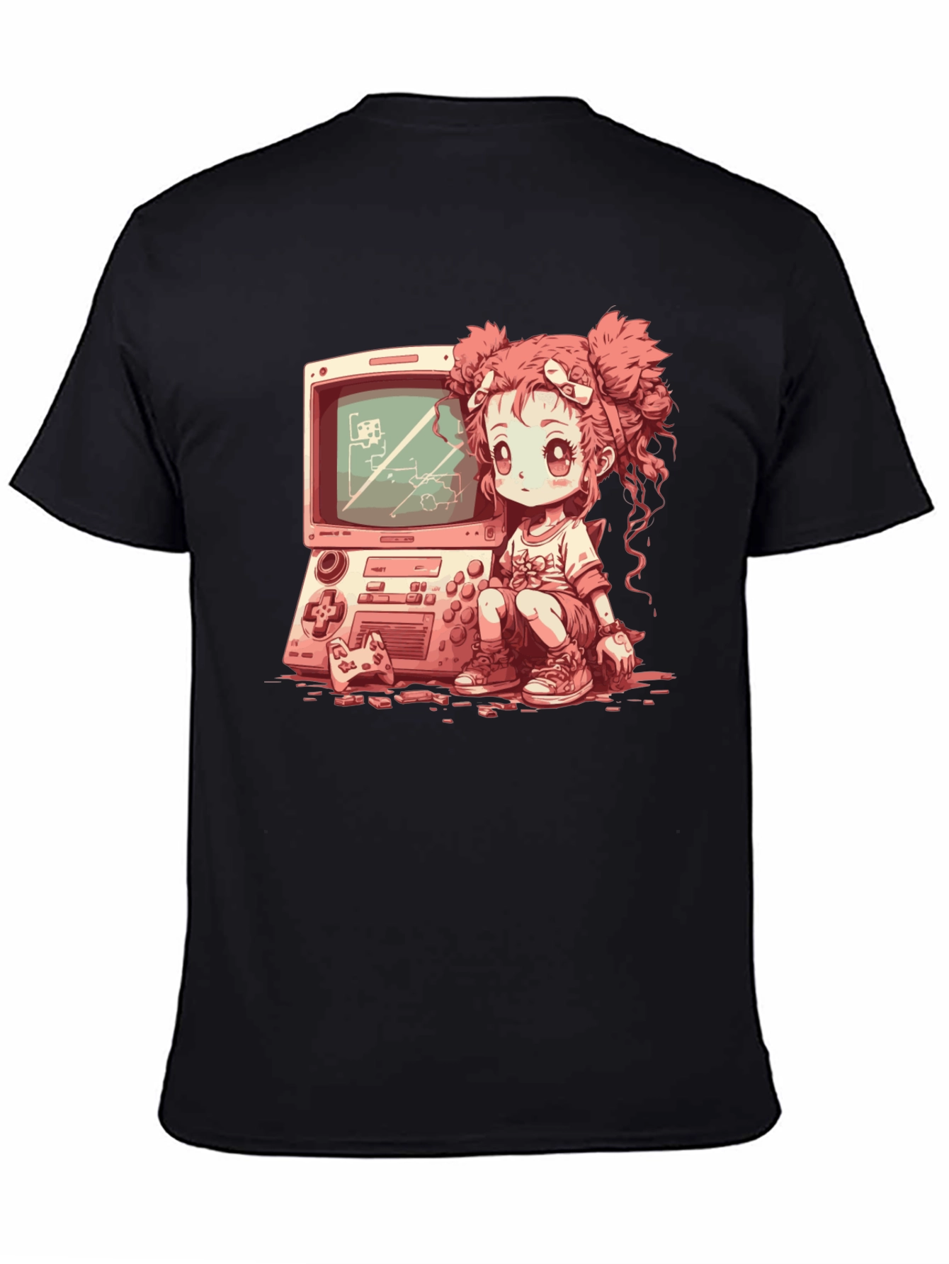 Retro Gamer Girl Black T-Shirt
