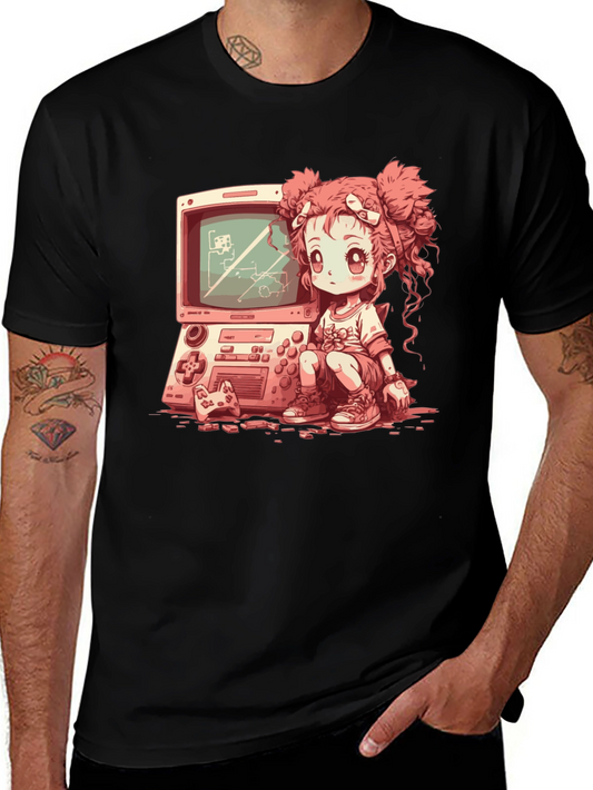 Retro Gamer Girl Black T-Shirt