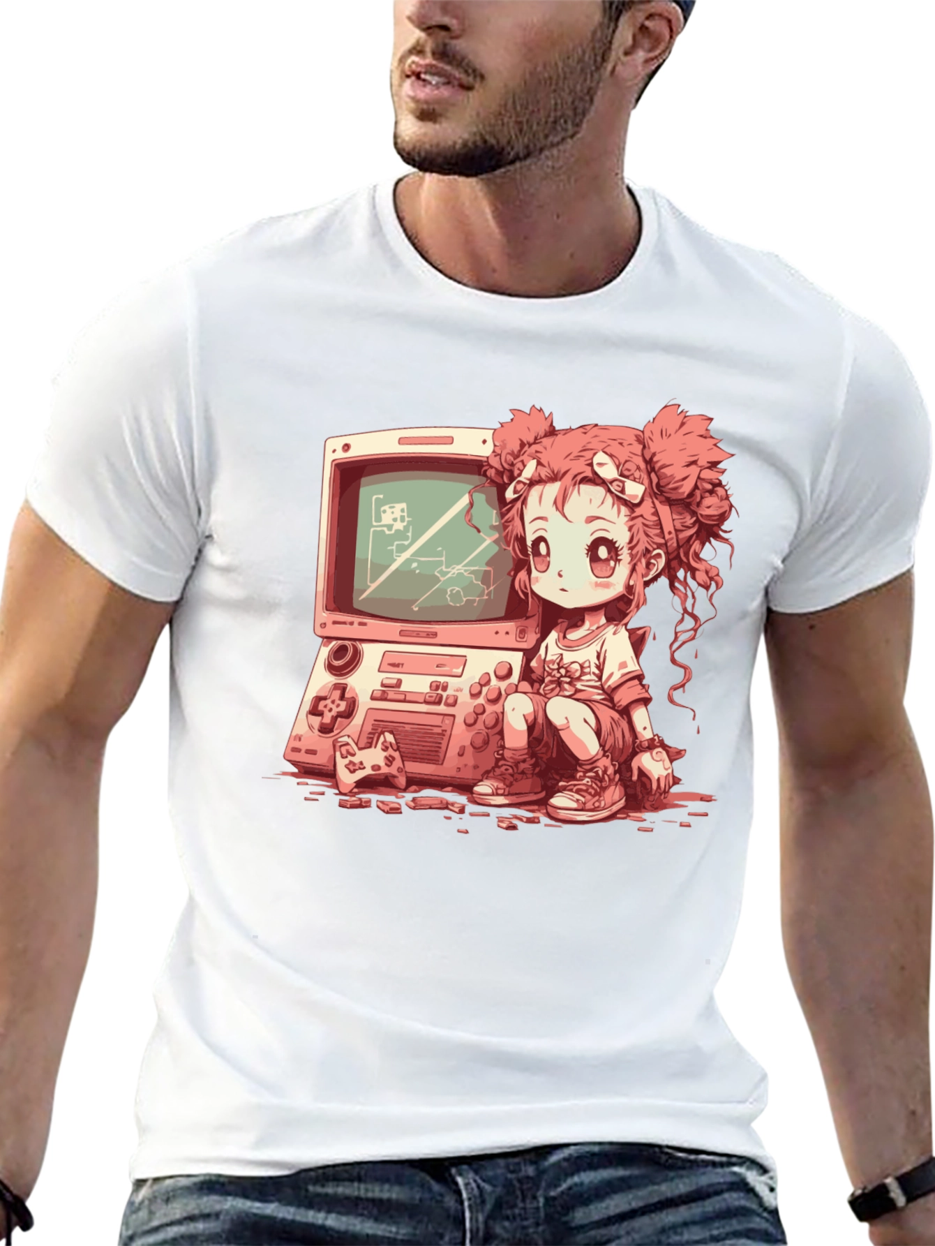 Retro Gamer Girl Black T-Shirt