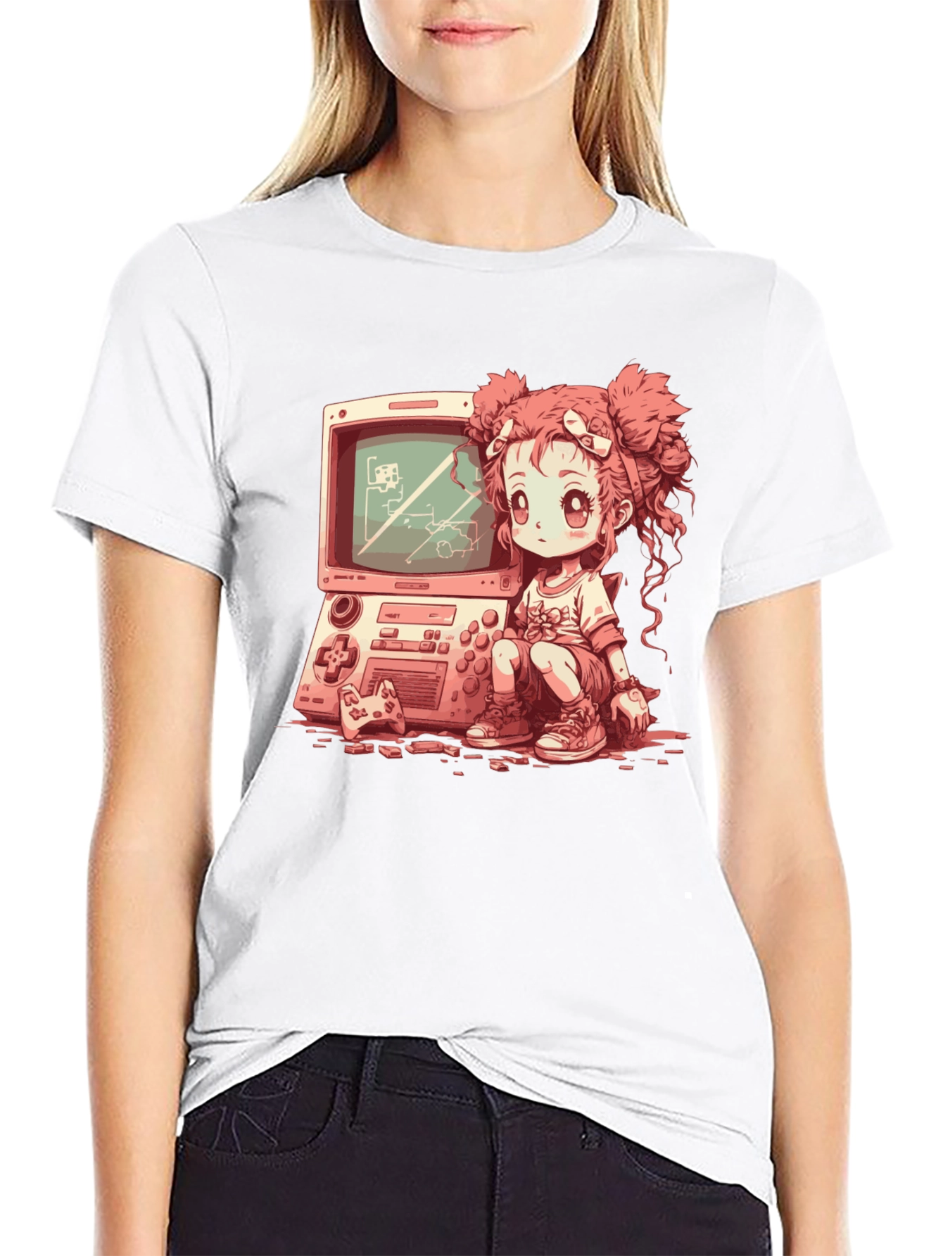 Retro Gamer Girl Black T-Shirt