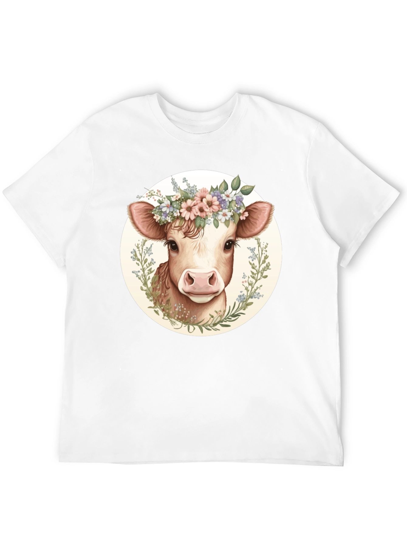 Cow with Flower Crown Graphic Tee - Black