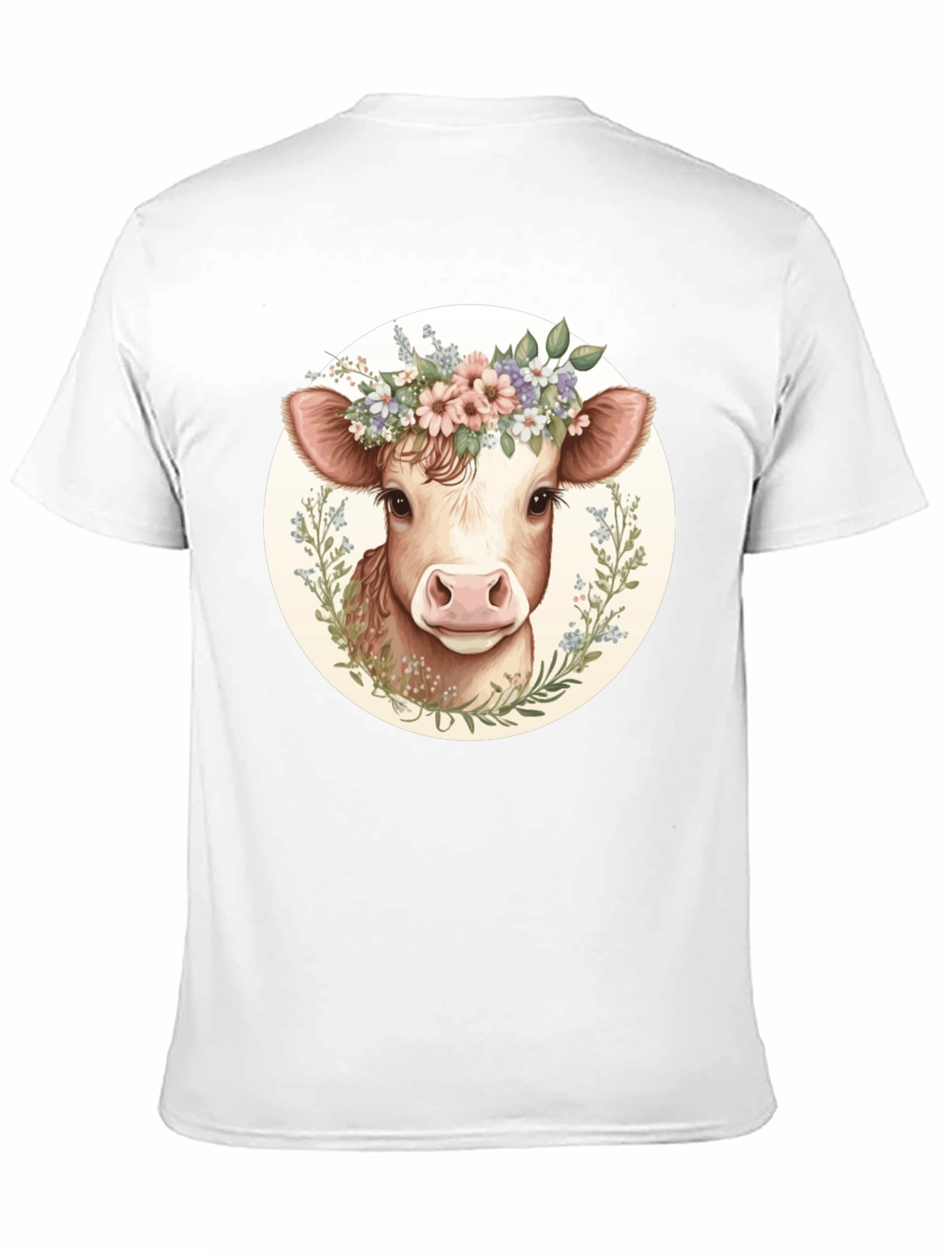 Cow with Flower Crown Graphic Tee - Black
