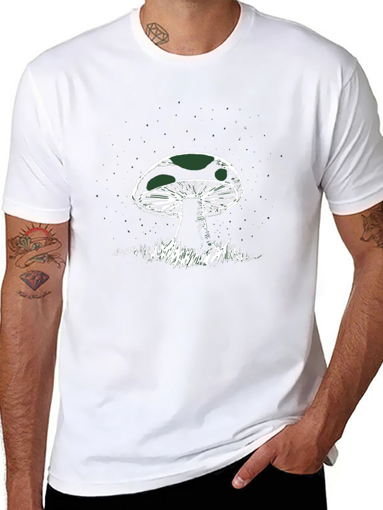 Mushroom Graphic Tee - Black Cotton T-Shirt